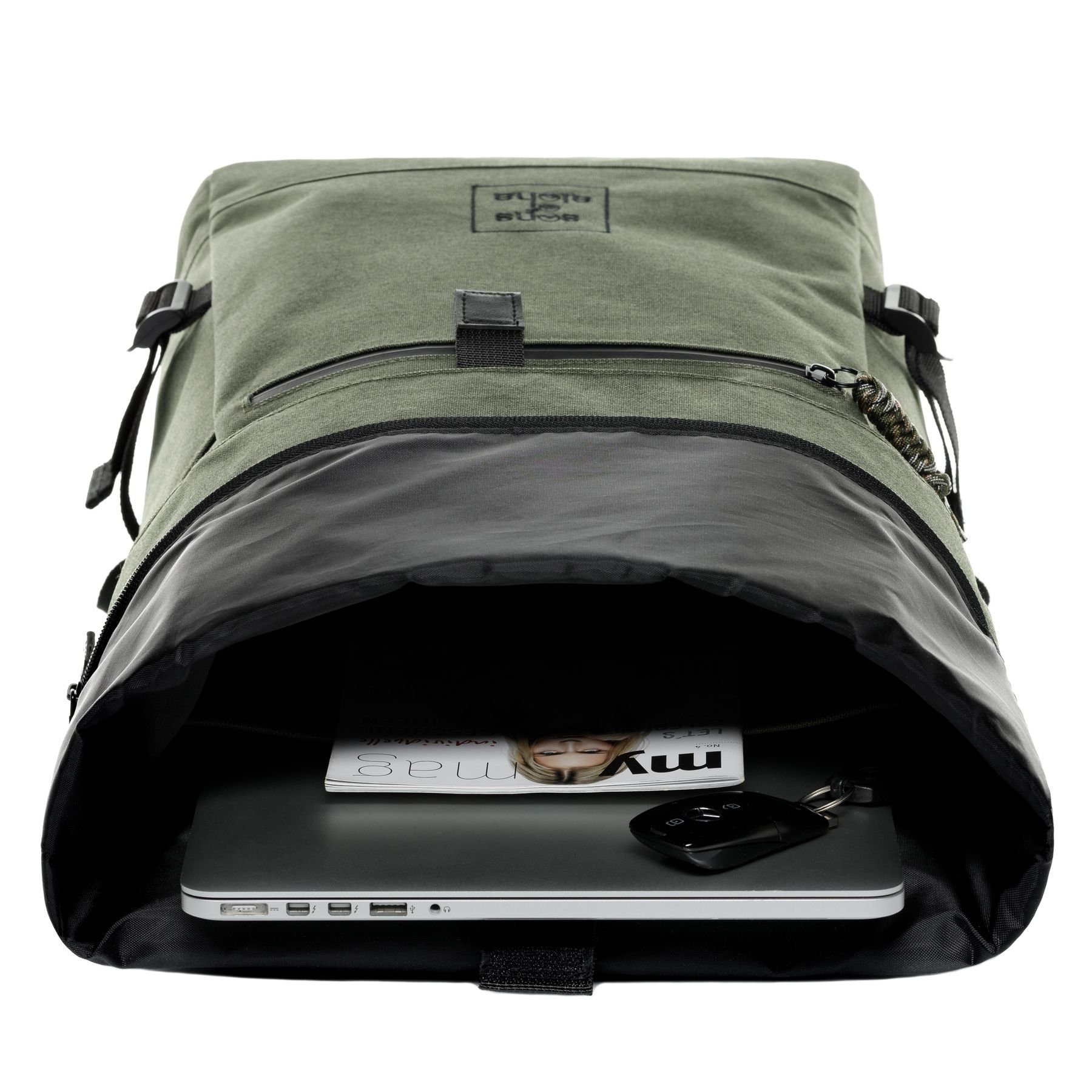 SONS OF ALOHA Rucksack XL RollTop Rucksack KANE erweiterbar Laptop-Fach groß, Tagesrucksack Laptopfach aus recyceltem Plastik, Daypack viele Fächer