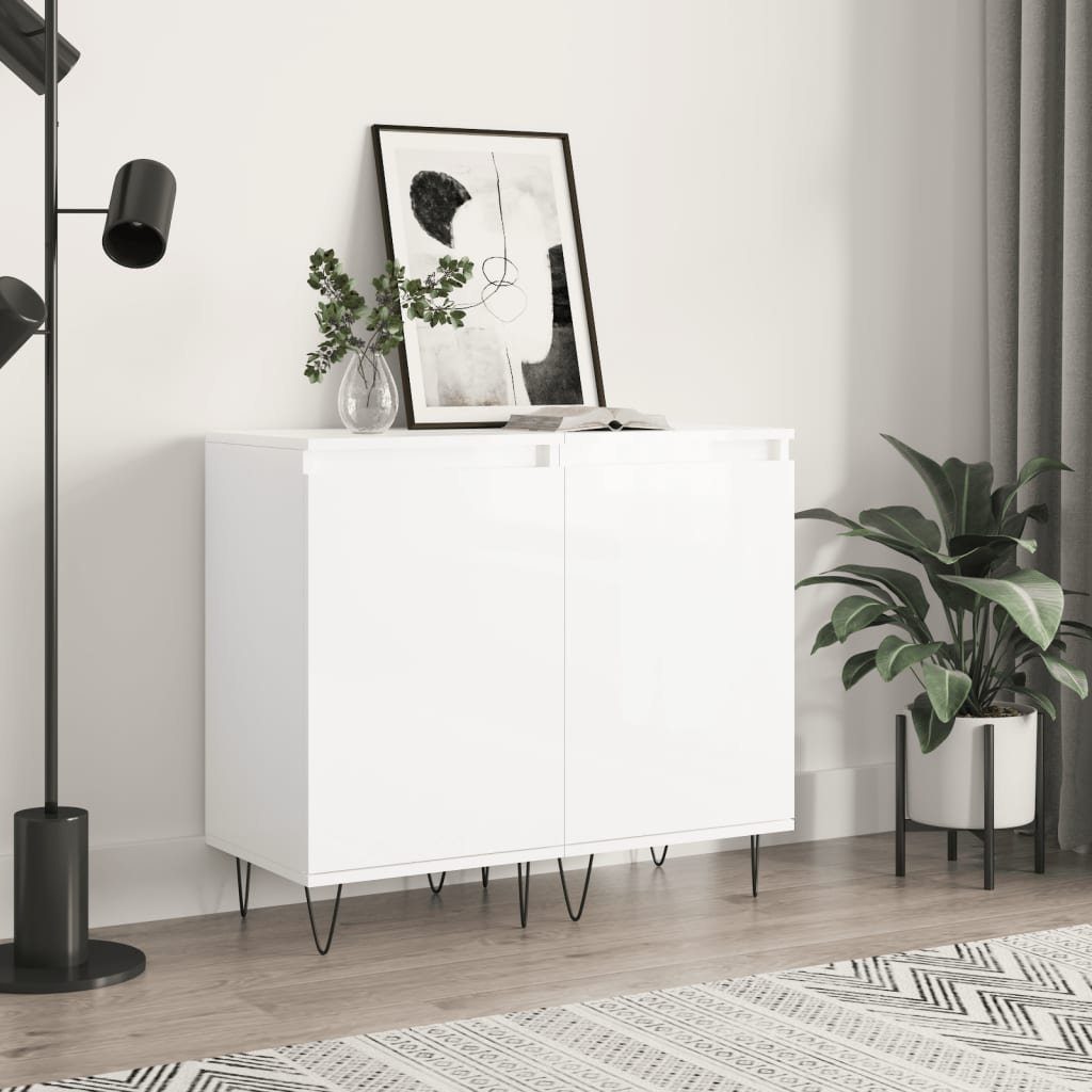furnicato Sideboard 40 x 35 x 70 cm Hochglanz-Weiß mit Holzwerkstoff und (2 St), Stabile Kommode mit zwei Fächern, flexibler Türmontage und Ablage