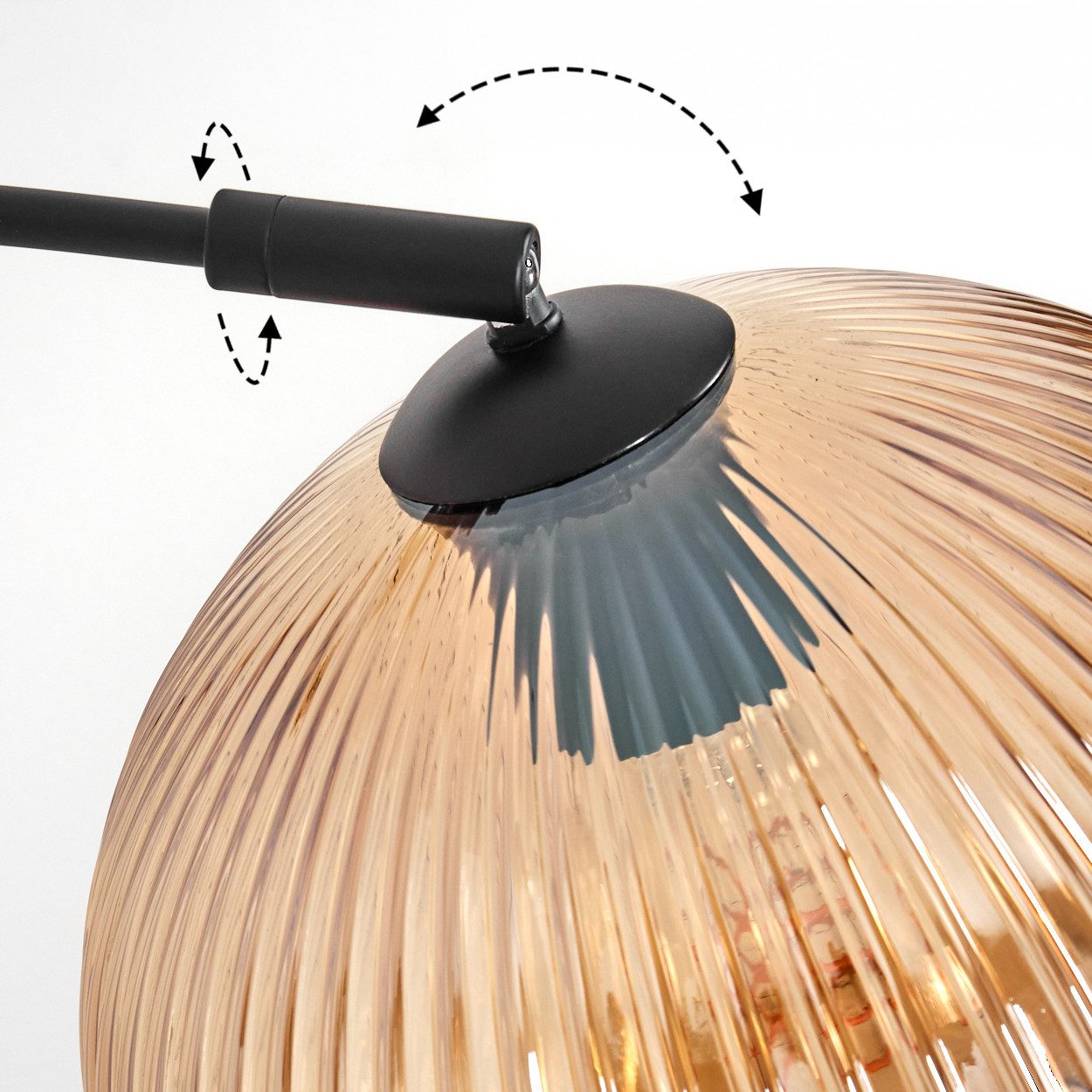 hofstein Bogenlampe Stehlampe aus Metall/Riffelglas, Schwarz/Bernstein/Klar mit Marmorfuß, ohne Leuchtmittel, moderne Stehleuchte verstellbar, Ø Schirm 25 cm, Fußschalter, E27