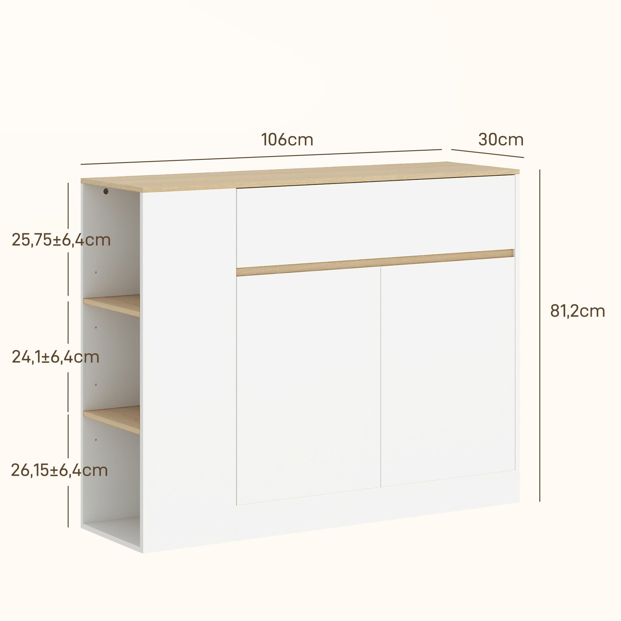 HOMCOM Sideboard Buffetschrank Scandi-Stil Mehrzweckschrank Kommode Wohnzimmer (Packung, 1 St., 1 Sideboard), Verstellbarer Einlegeboden, Kippschutz – Bild 3 von 5