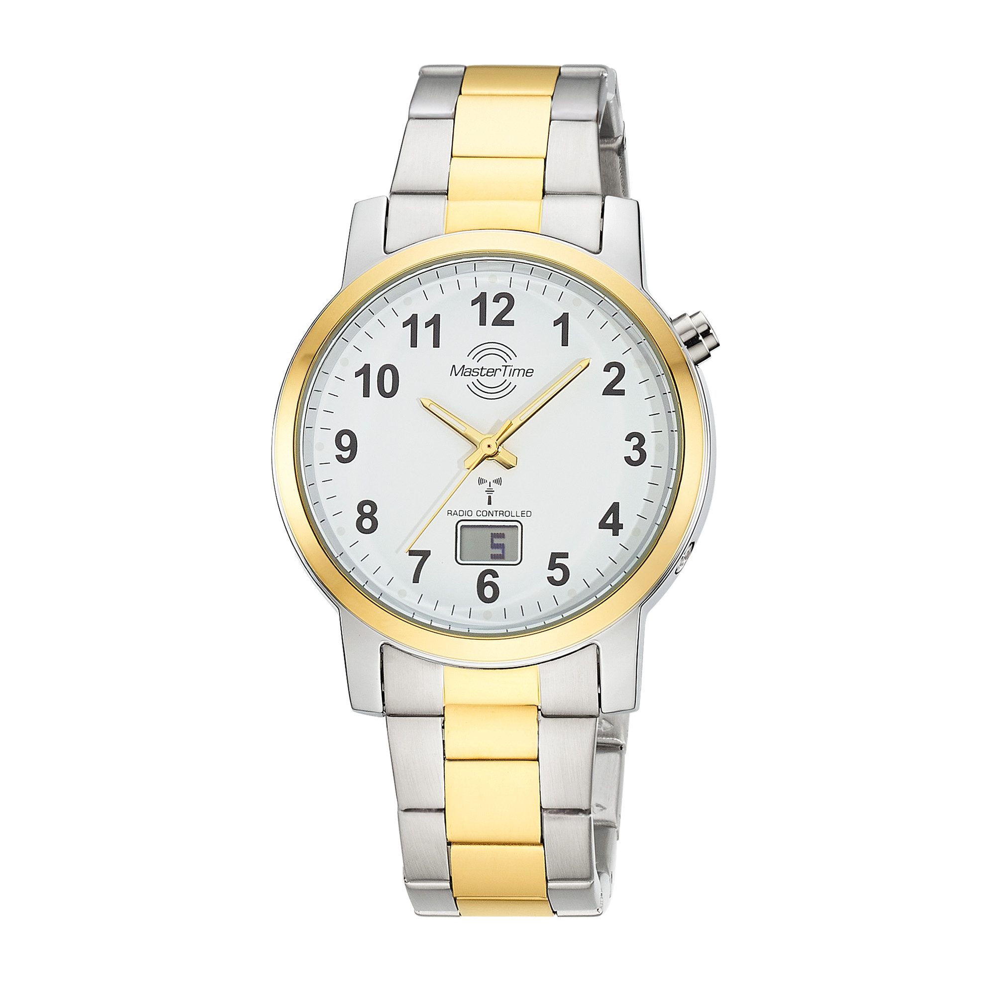 MASTER TIME Funkuhr Basic MTGA-10956-12M, Quarzuhr, Armbanduhr, Herrenuhr, Edelstahlarmband, analog, digital
