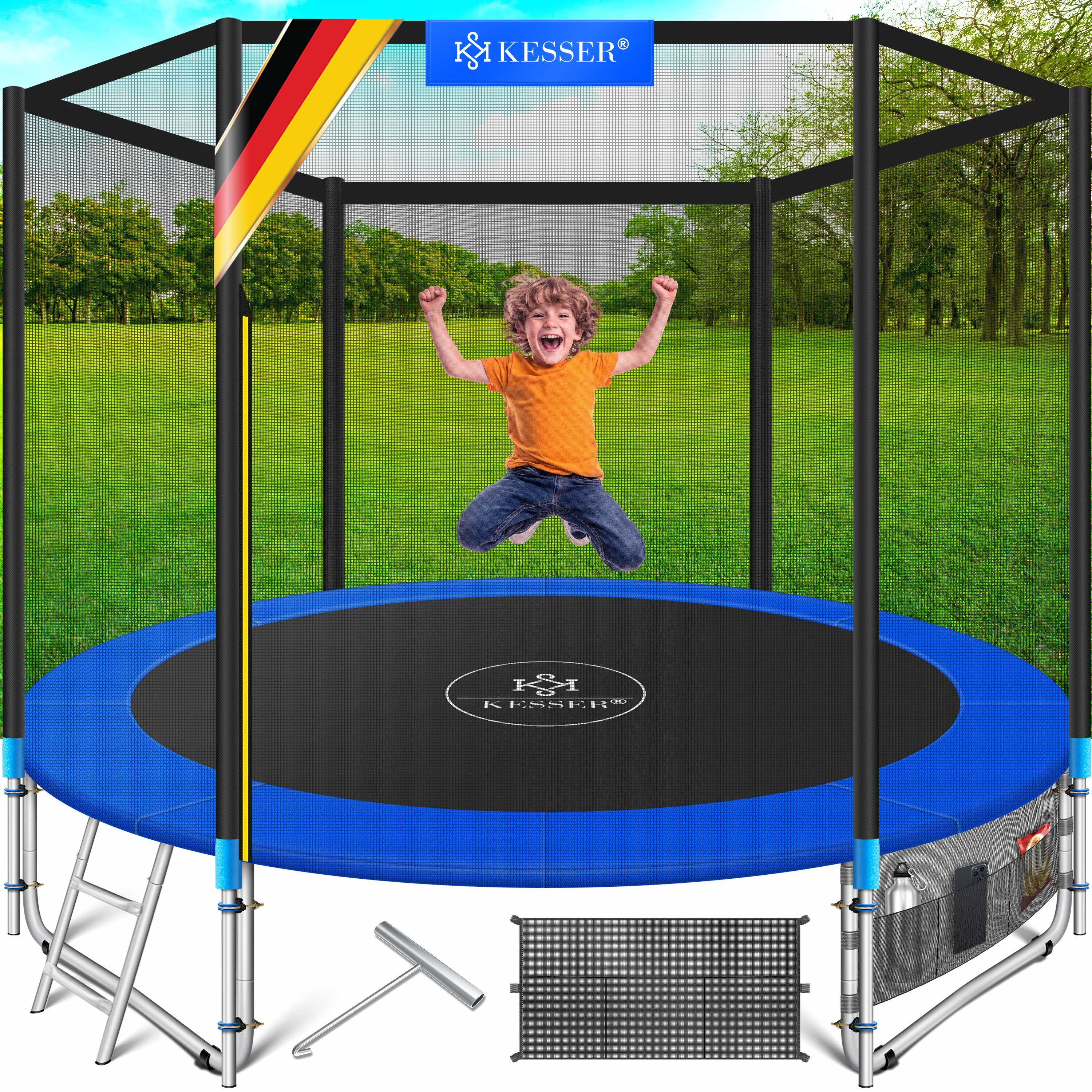 KESSER Gartentrampolin, Ø 244 cm, Trampolin TÜV Rheinland GS Zertifiziert Komplettset Sicherheitsnetz