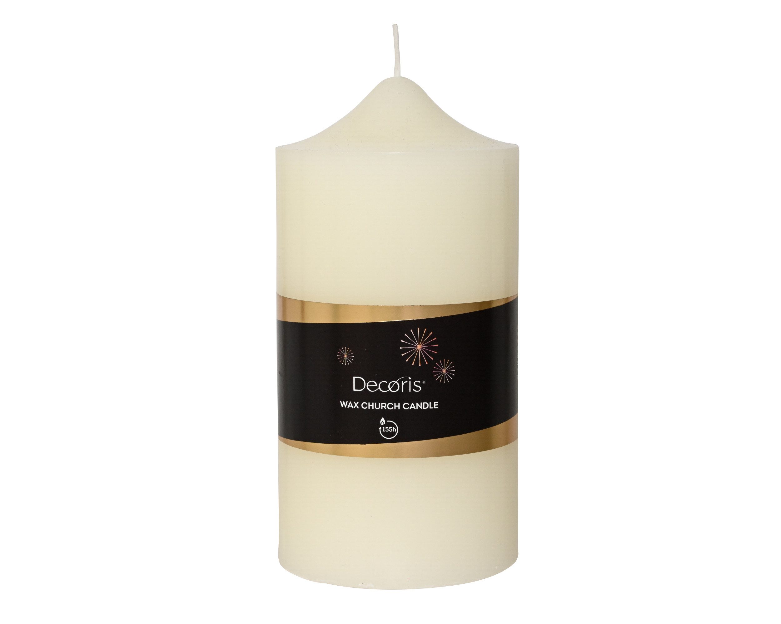 Decoris season decorations Stumpenkerze, Kirchenkerze 10x20cm Paraffin 155 Std. Brenndauer Ivory / Elfenbein