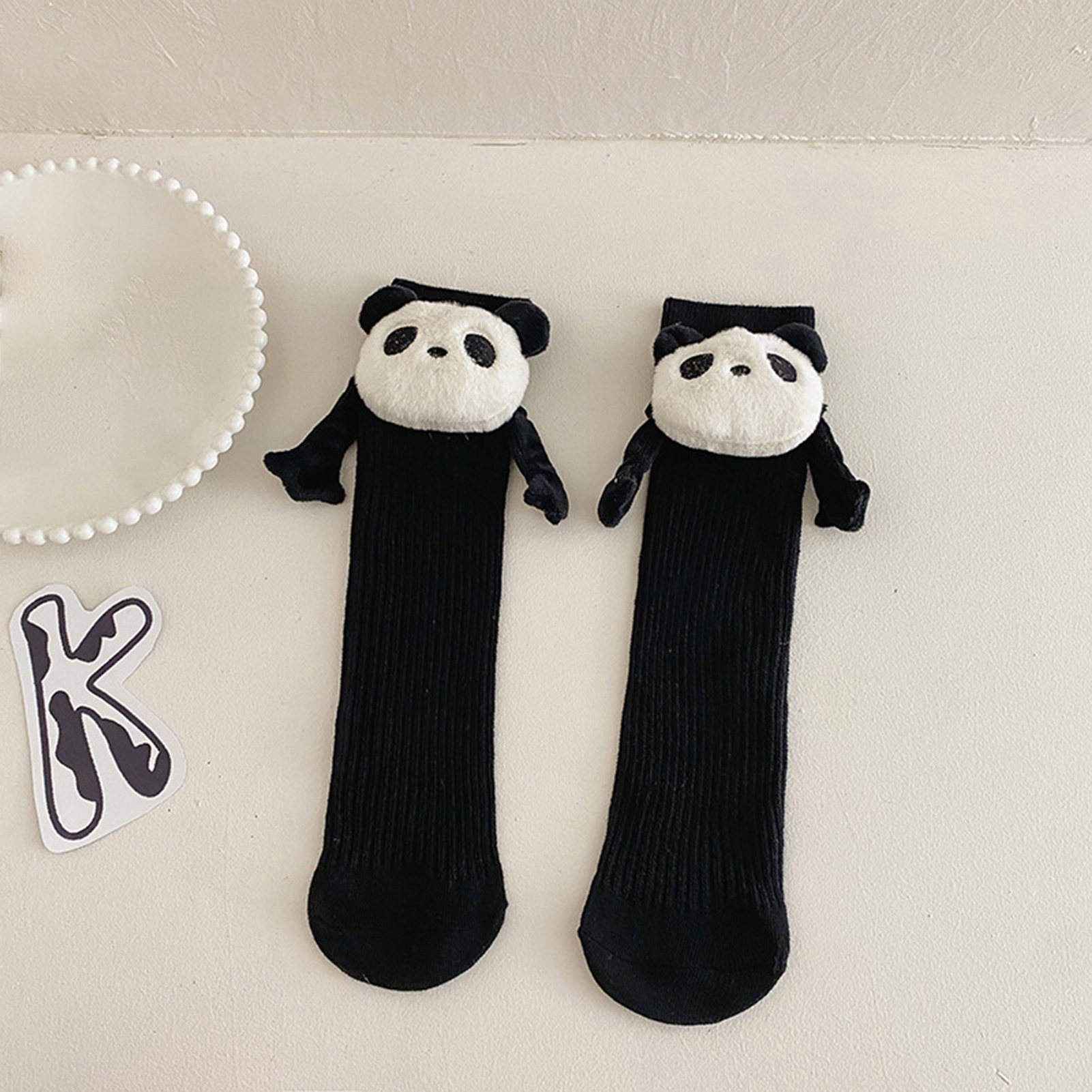 Kinder-Baumwollsocken Paar Socken, Röhre magnetische Panda/Löwe Winterwarme einfarbig Mädchen) 1 Socken Weiche Damen Tier für mittlerer Schwarz Kuschelsocken haltende Rutaqian Atmungsaktive (Händchen Cartoon Socken Süße