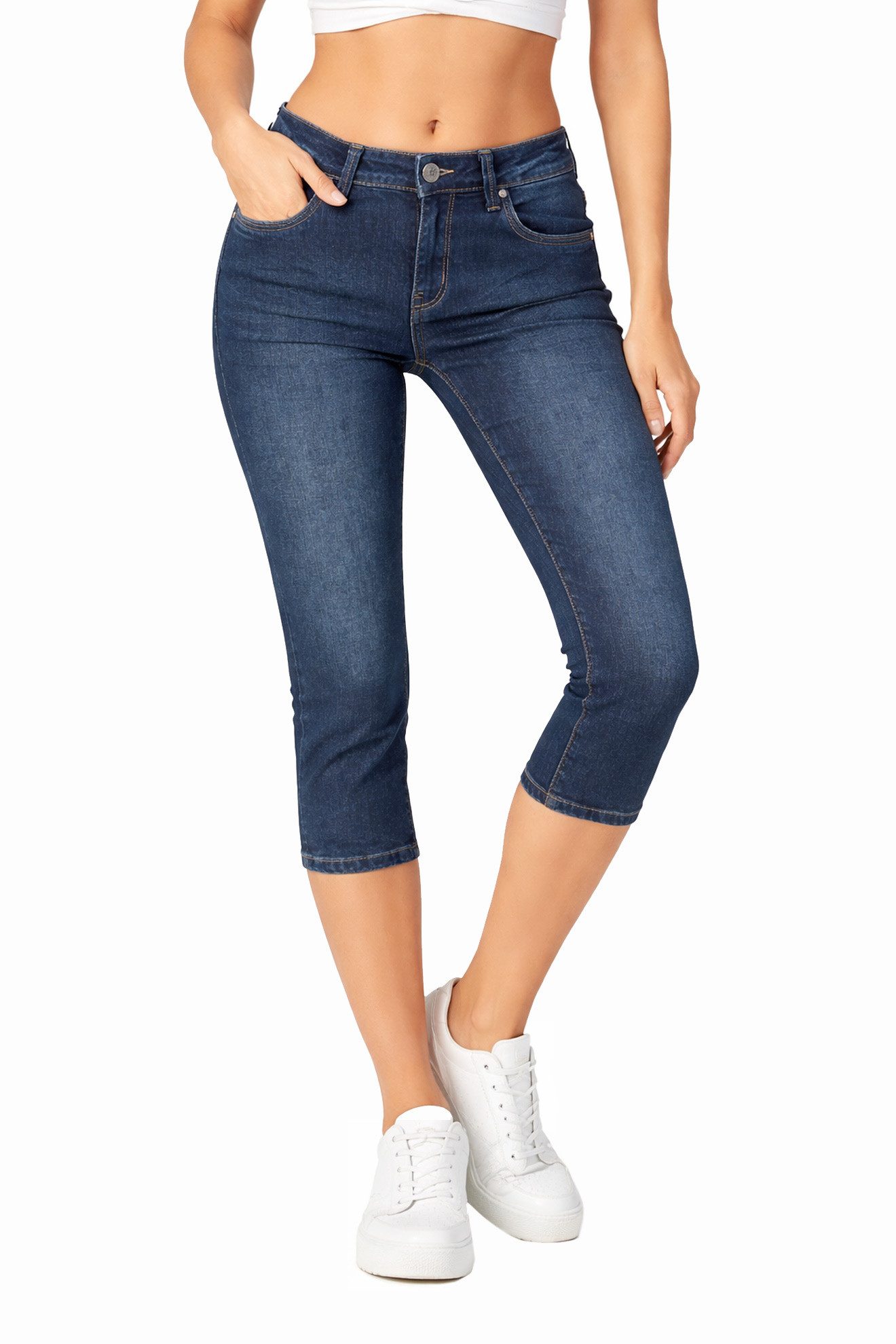 SUBLEVEL Caprijeans Damen Hose 3/4 Jeans Flex Dehnbar Frühling Sommer Dehnbar Stretch Baumwolle