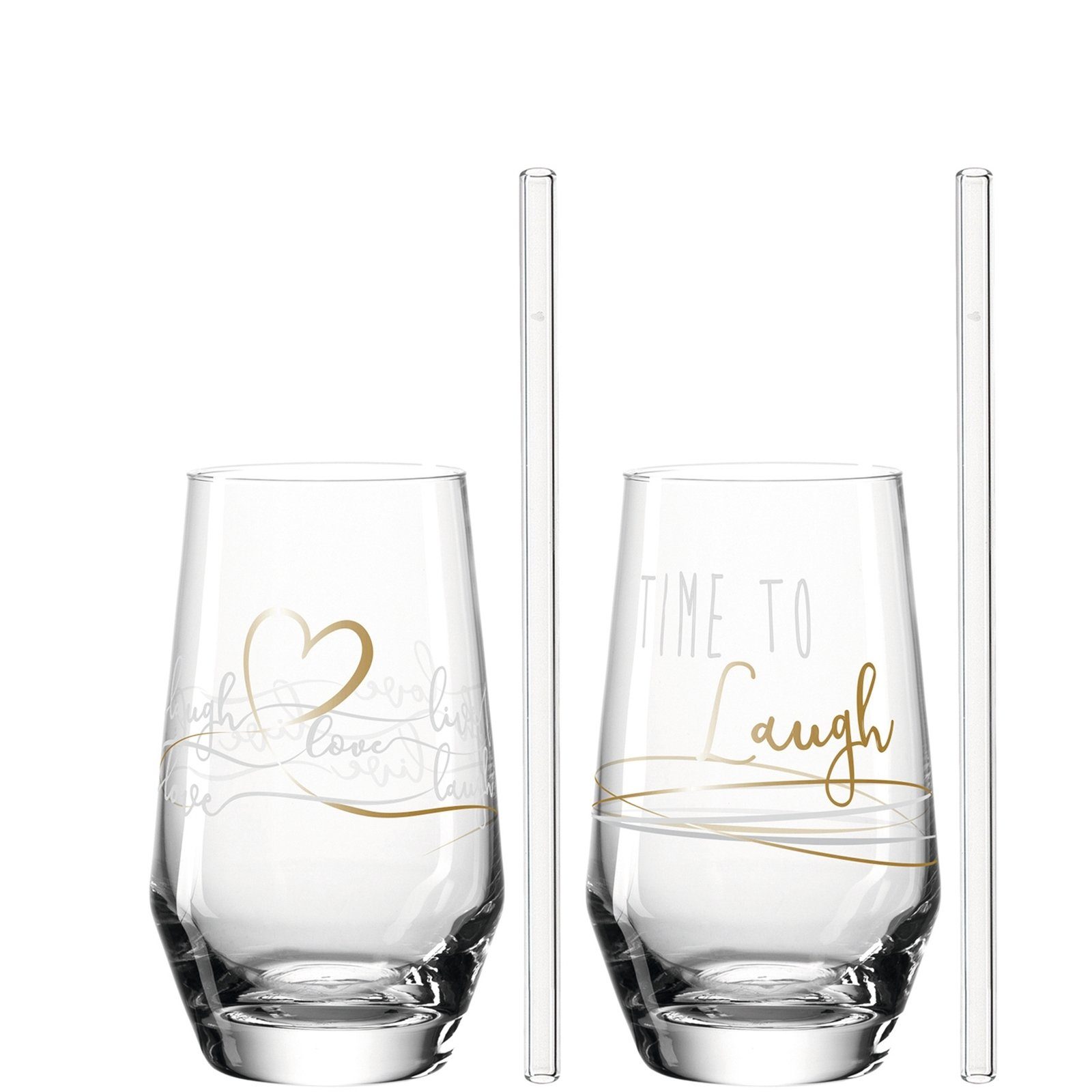LEONARDO Longdrinkglas 2 Longdrinkgläser 2 Trinkhalme Laugh, Glas