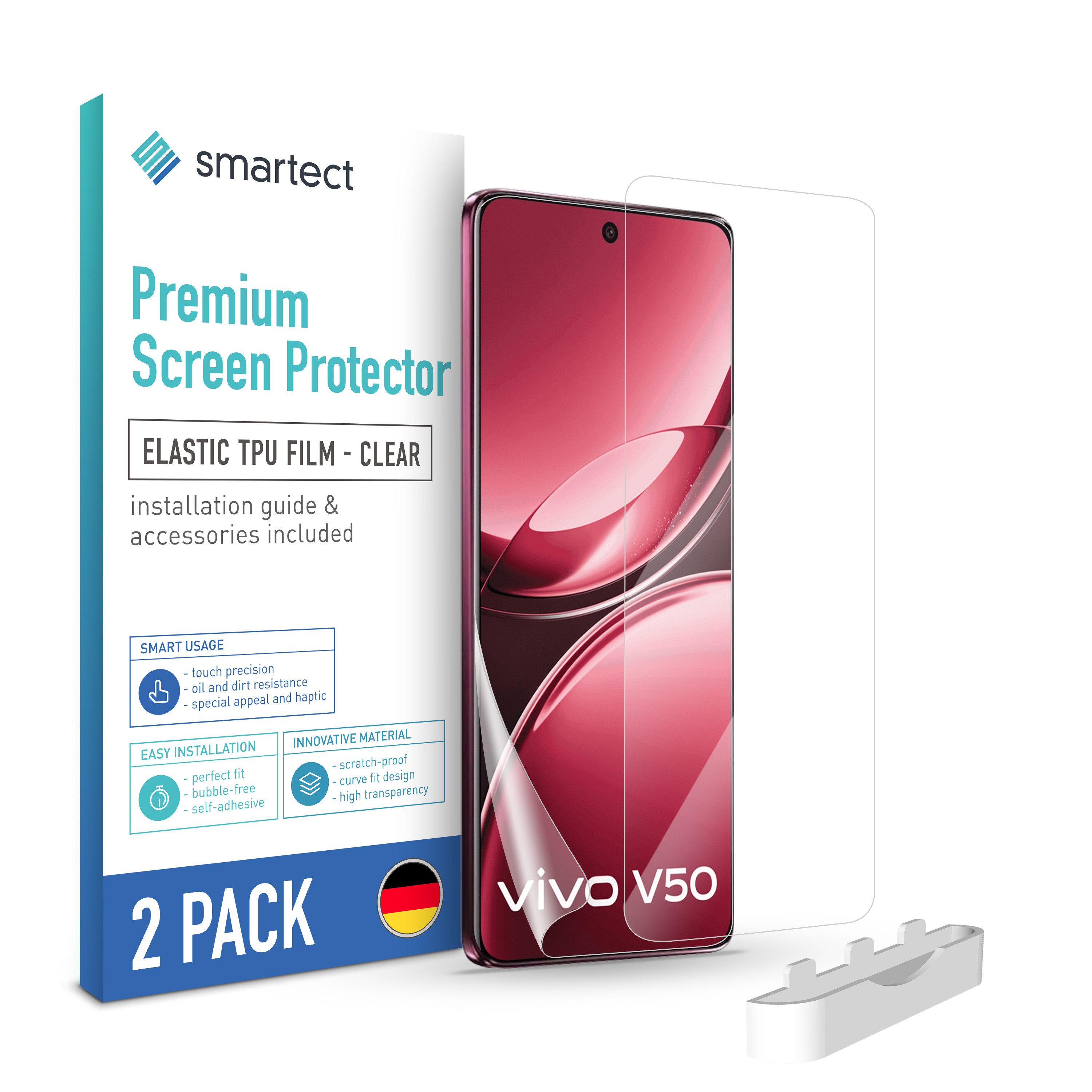smartect Displayschutzfolie TPU Schutzfolie Klar für Vivo V50 / V50E 5G, Set, 2 Stück, Panzerfolie Bildschirm Displayfolie