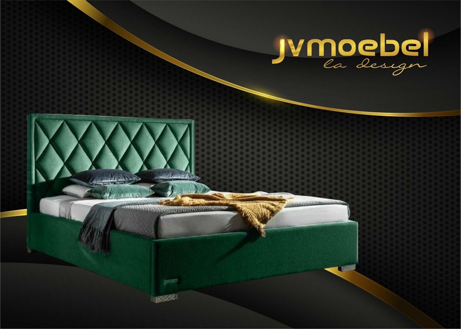 JVmoebel Bett, Designer Bett Textil Schlafzimmer Design Möbel Luxus Betten Polster Grün