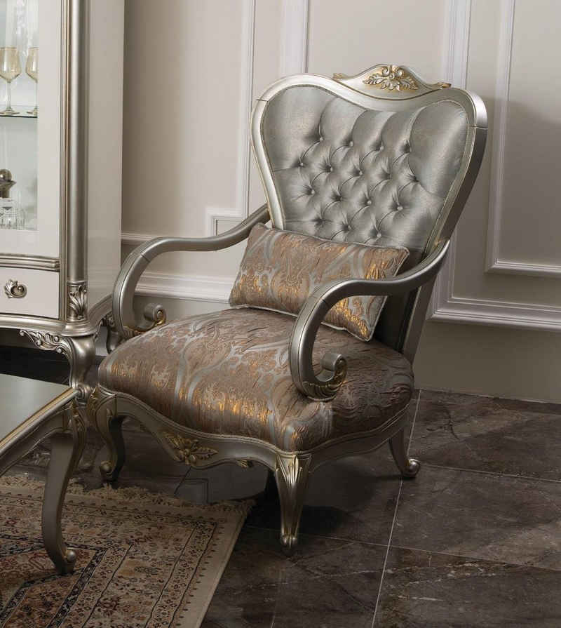 JVmoebel Sessel, Silberner Chesterfield Sessel Französische Stil Möbel Stuhl Couch