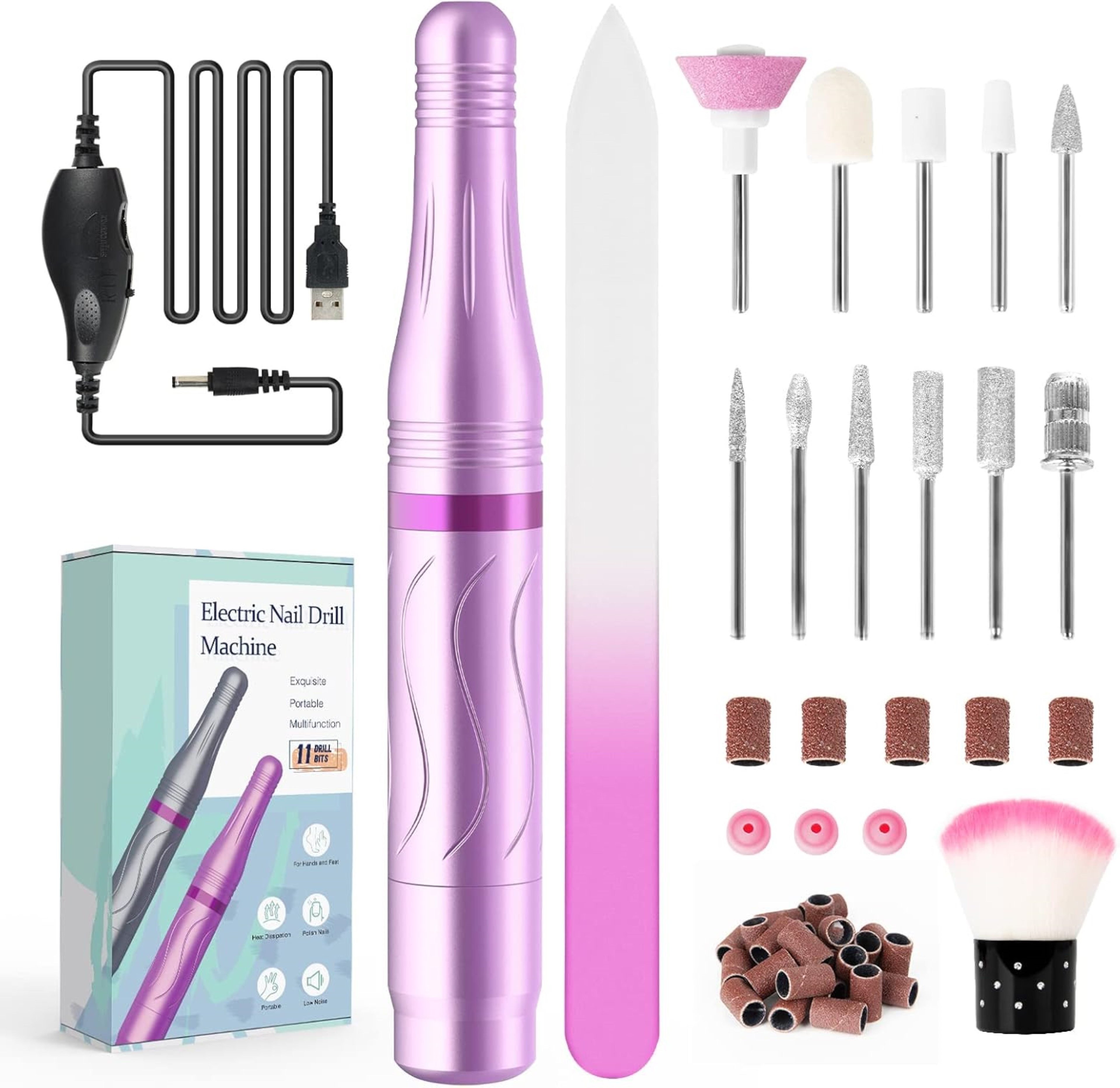PTUI Maniküre-Pediküre-Set Elektrischer Nagelfräser 11-in-1 Set für Gel Acryl Nägel 20000 U/min, 79-tlg., Professionelles 11-teiliges Nagelfräser-Set für Maniküre & Pediküre, 11-in-1 Nagelfräser-Set mit stufenloser Geschwindigkeitsregelung
