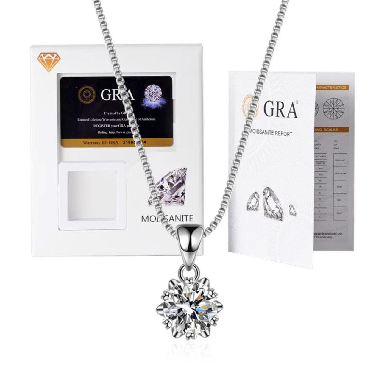 KARMA Kette mit Anhänger Damen 925 Silber mit Moissanit Anhänger 0,8 cm mit Zertifikat (Damenschmuck modern Halskette, Funkelnde Moissanite-Kette Geschenk für Frauen), Kette 40 cm Karabinerverschluss Geschenkbox