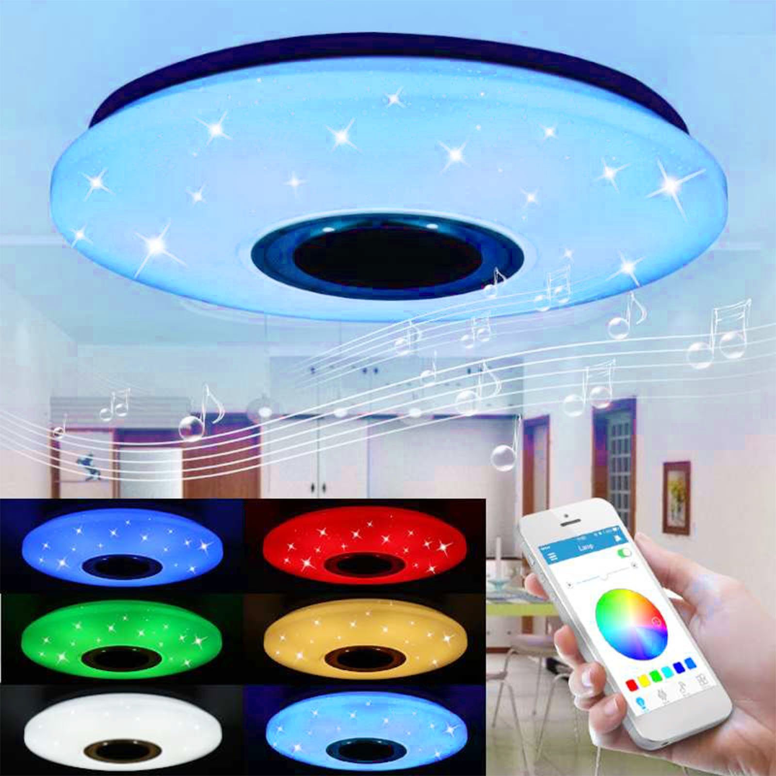 oyajia Deckenleuchte 36W RGB LED Deckenleuchte mit Bluetooth Lautsprecher, APP Dimmbare, LED fest integriert, RGB Farbwechsel (3000~6500K), Deckenlampe Dimmbar mit Fernbedienung oder APP, RGB Deckenleuchte 36W Deckenleuchte- Φ 33cm