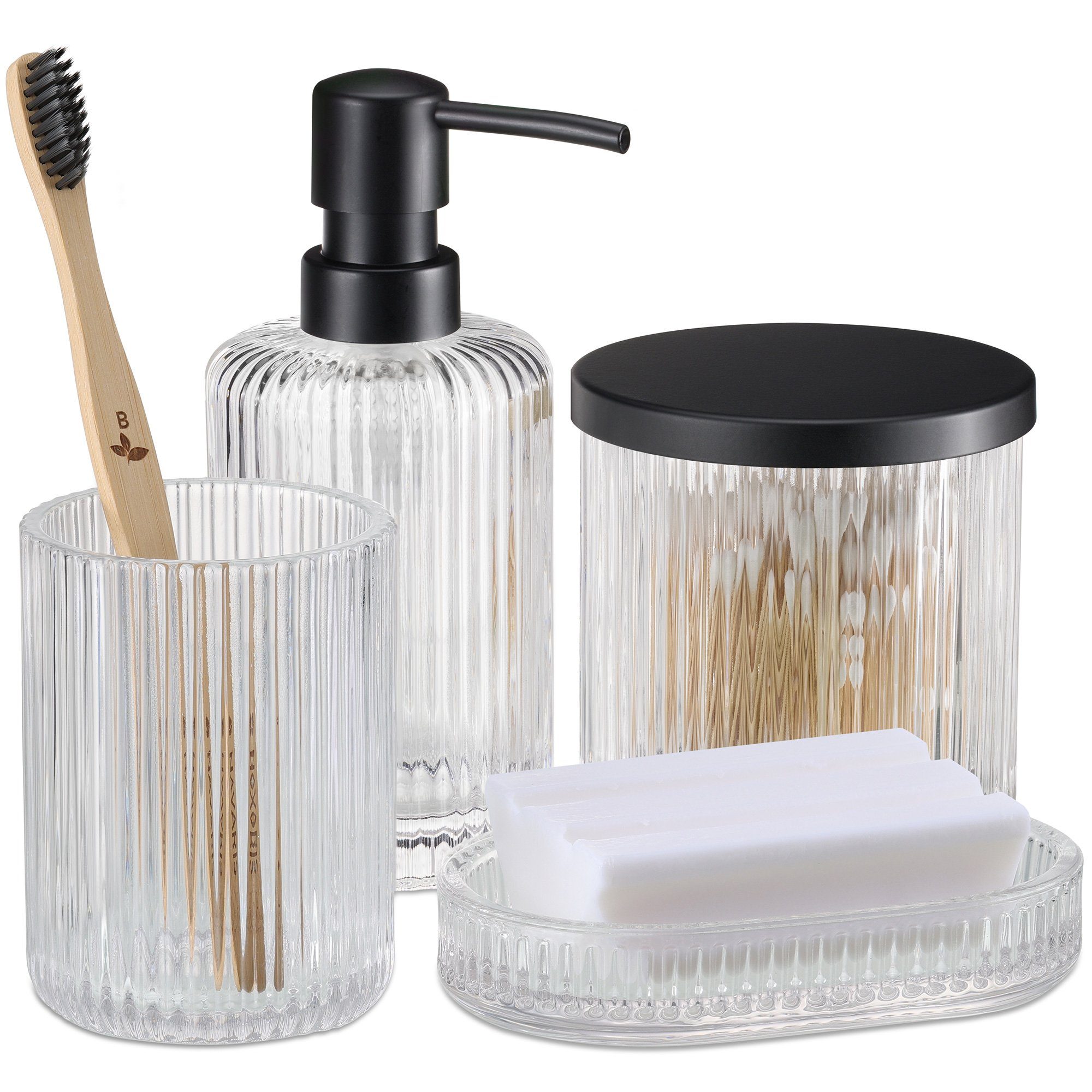 Navaris Badaccessoire-Set Badezimmer Set 4-teilig aus Glas - Badzubehör - B günstig online kaufen