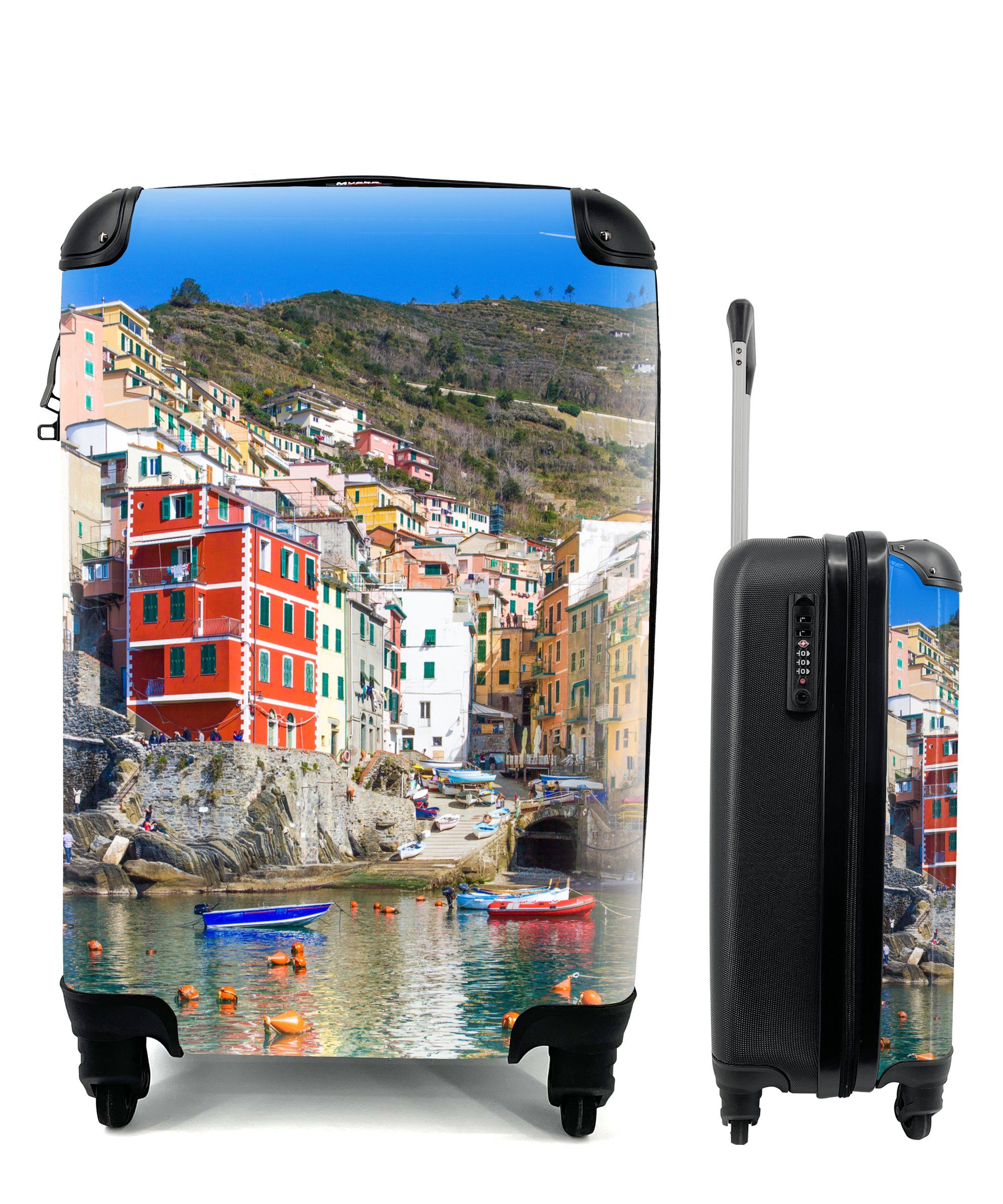 MuchoWow Handgepäckkoffer Bunte Boote auf dem Wasser in Cinque Terre, 4 Rollen, Reisetasche mit rollen, Handgepäck für Ferien, Trolley, Reisekoffer | Handgepäck-Koffer