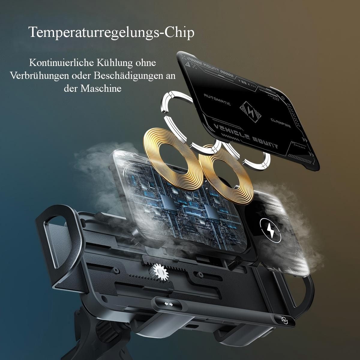 ibettertec Handy-Halterung Handyhalter Auto 360° Drehbar Autohalter mit Drahtlosladung, (15W Kabellose Autohandyhalterung mit Kühlchip, universell für alle Hand – Bild 3 von 5