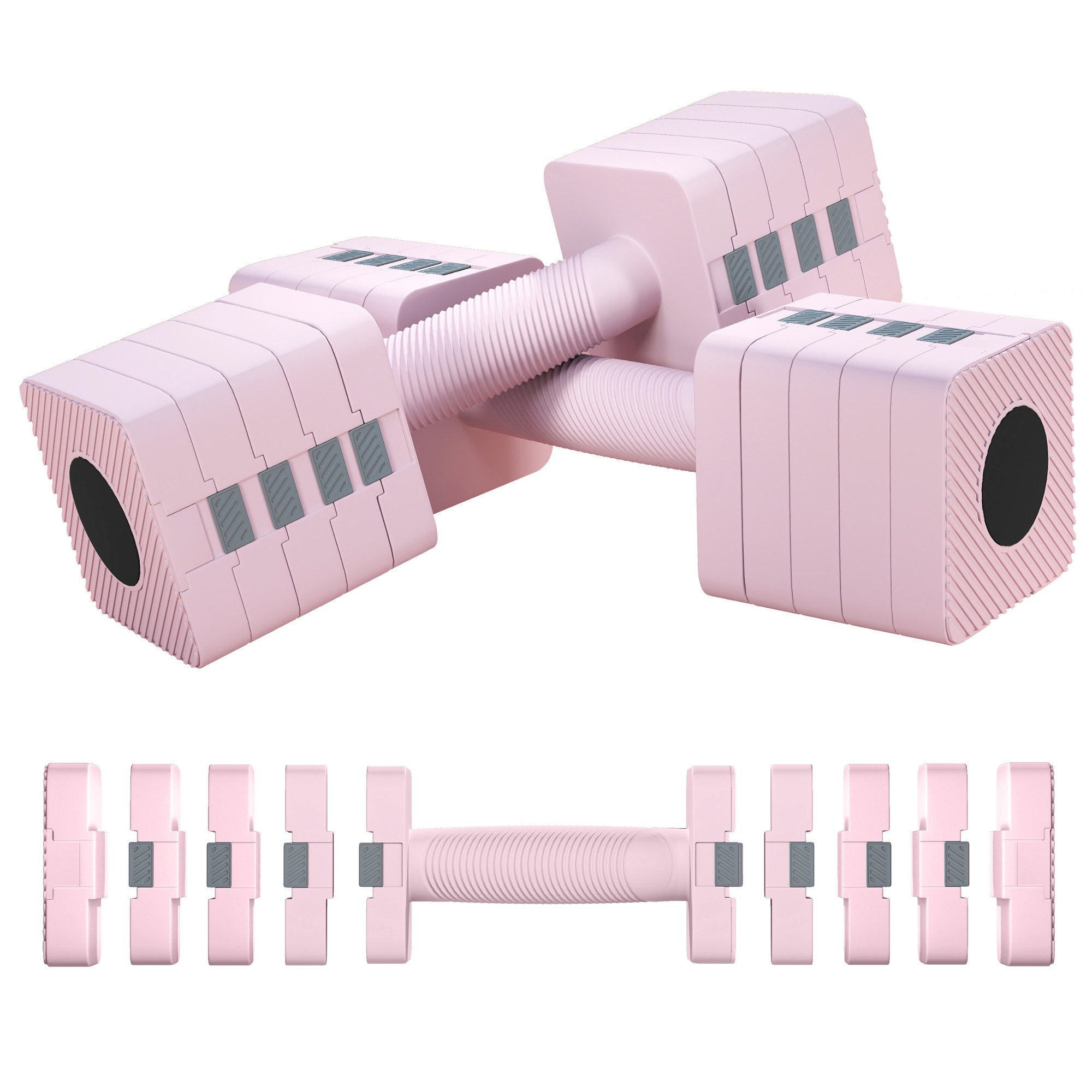 SPORTNOW Hantel 2 x 5kg Hanteln mit rutschfest Griff, Quadratisch, (Set, 2 x 5 kg, verstellbar 1-5 kg), für Zuhause, Fitnessstudio, Krafttraining Rosa