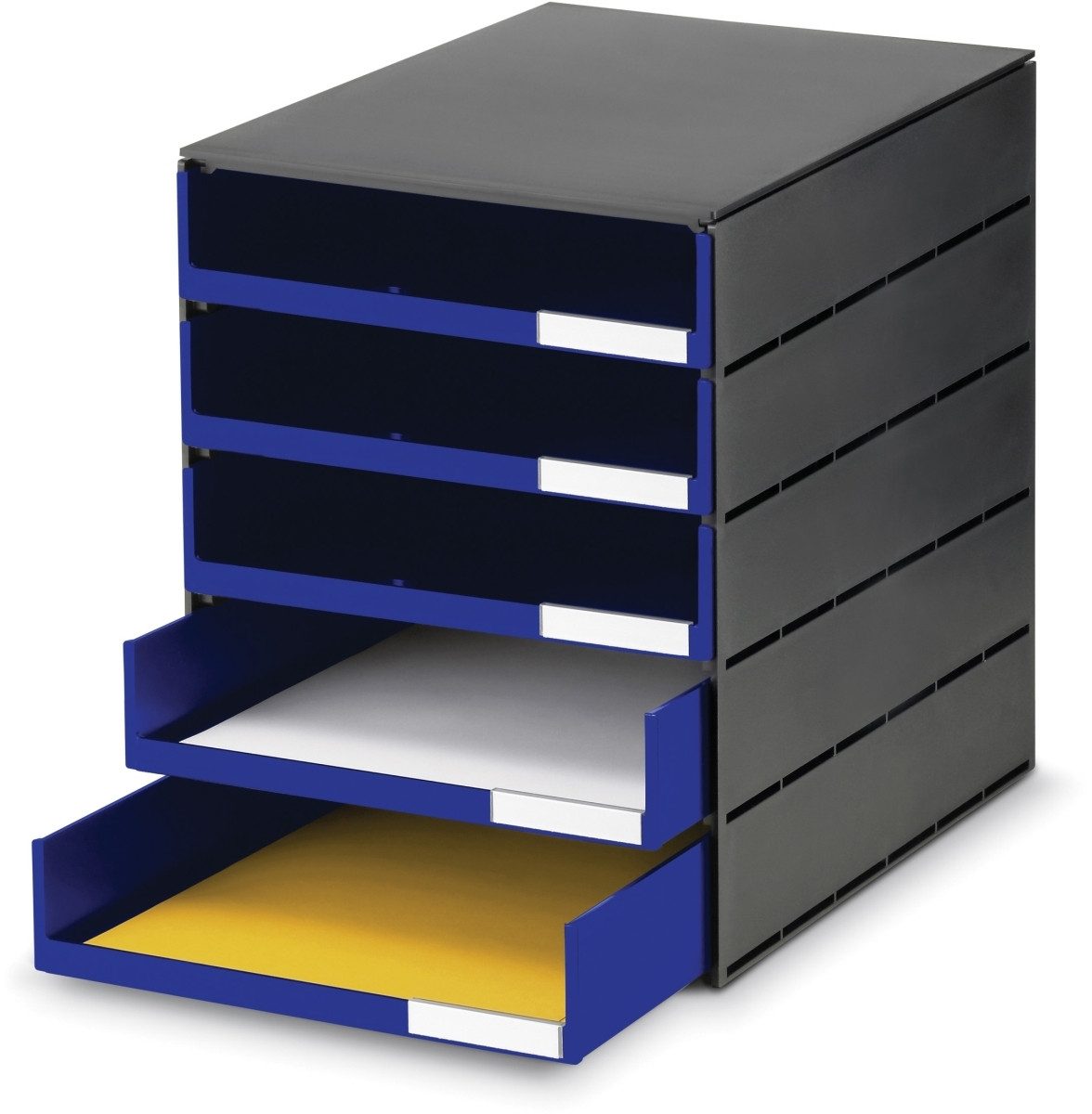 STYRO Organizer Schubladenbox styroval 5 Schubladen offen schwarz/blau