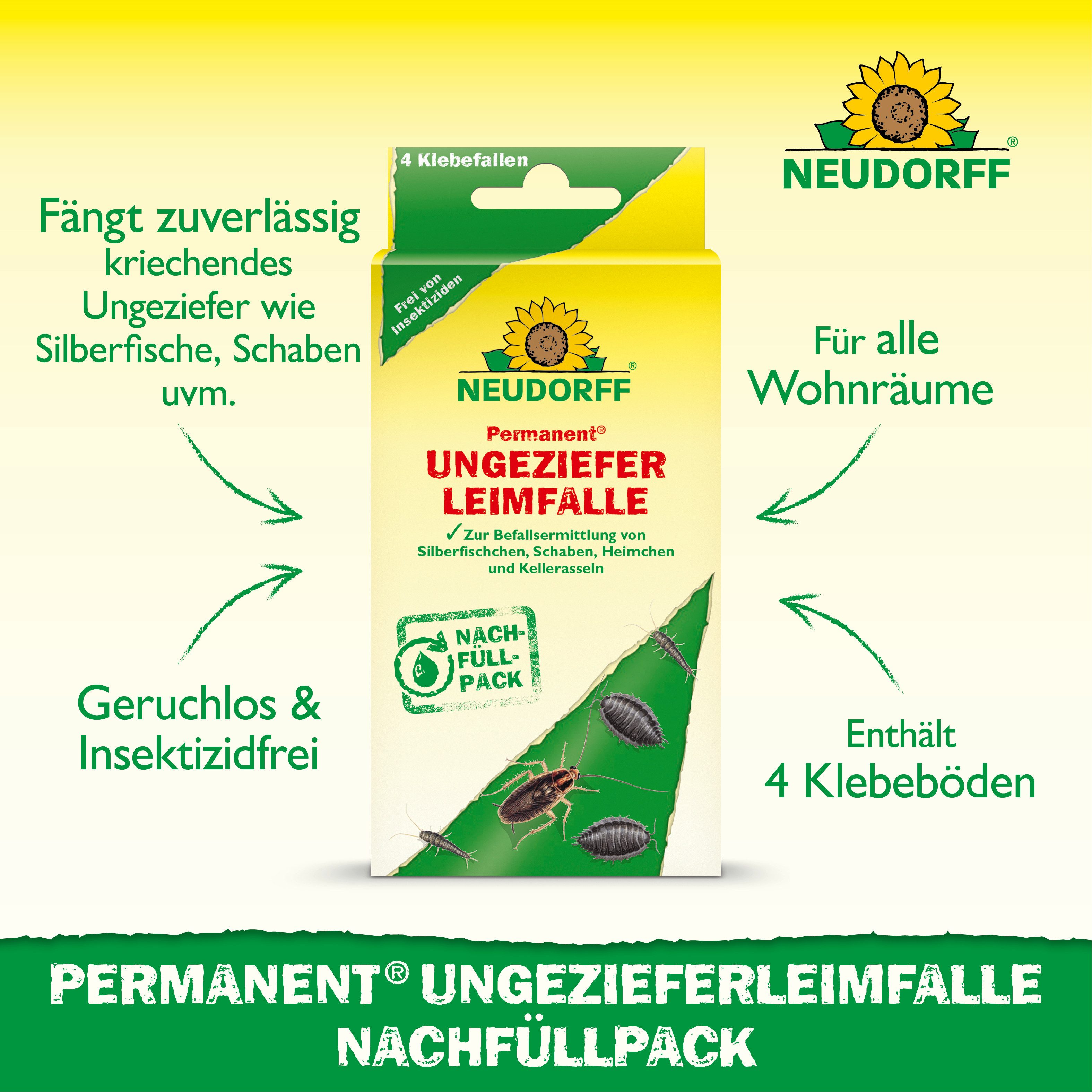 Neudorff Klebefalle Permanent UngezieferLeimFalle Nachfüllpack 4 Stk., 4 Klebeböden mit geruchlosem Spezialleim zum Nachfüllen – Bild 2 von 5