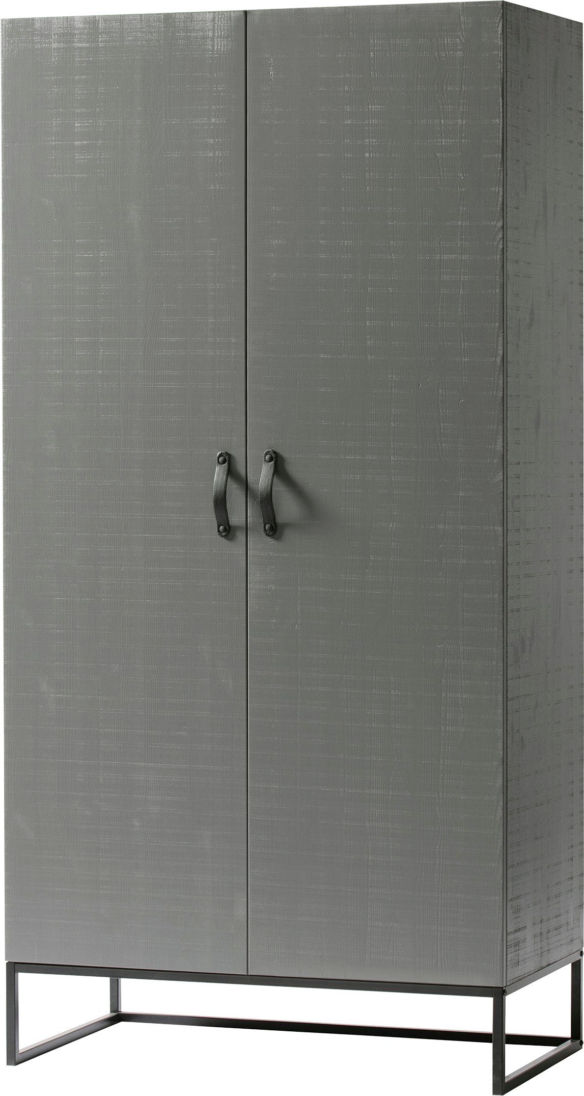 WOOOD Garderobenschrank Morris mit FSC® Massivkiefer und Metallgestell B 100 x T 53 x H 195 cm Bandsägerau Oberfläche, Melamin-Innenraum, Hang- und Legbereich