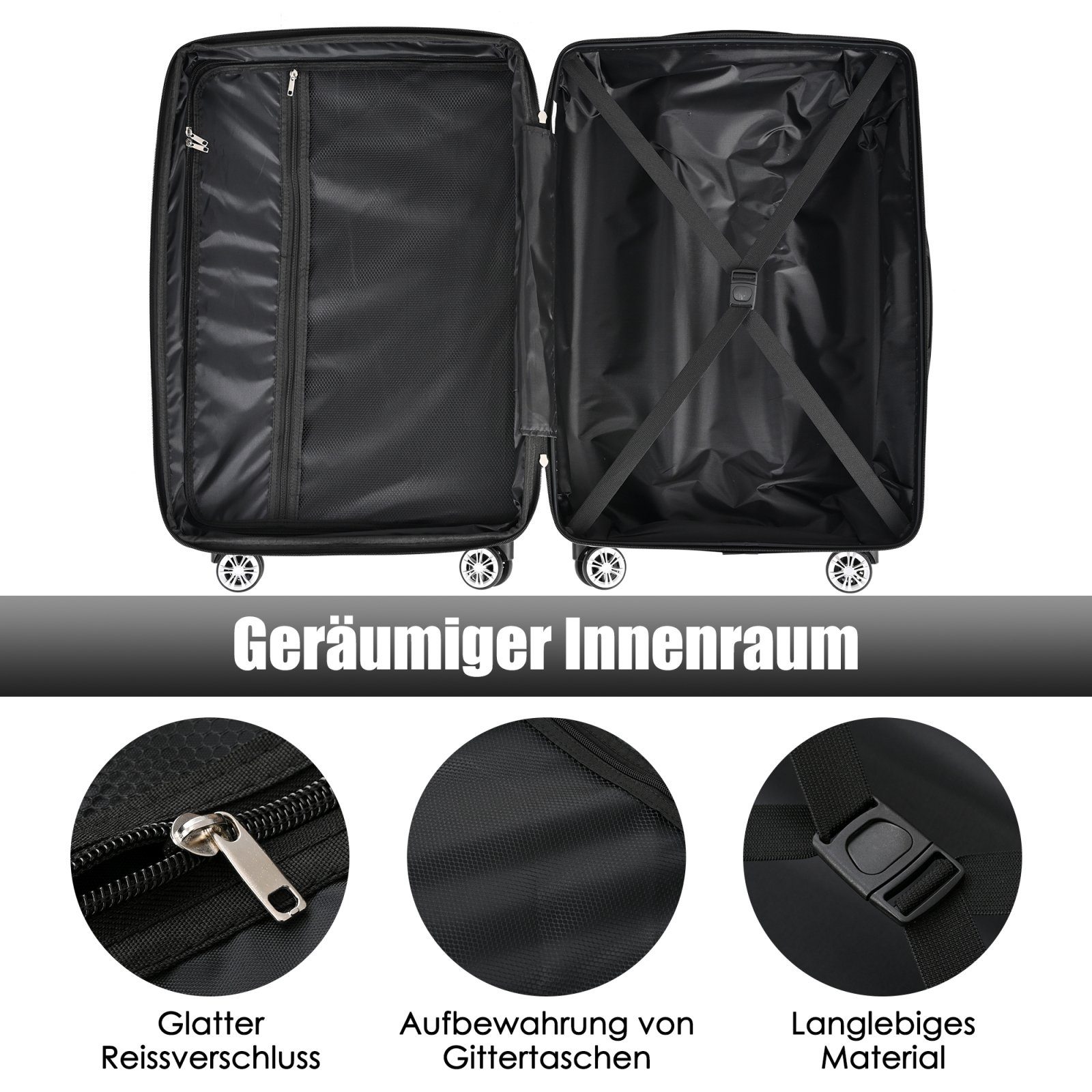 SEEZSSA Kofferset (3 tlg)Koffer Trolleymit schwarz ZollschlossABS-Material TSA