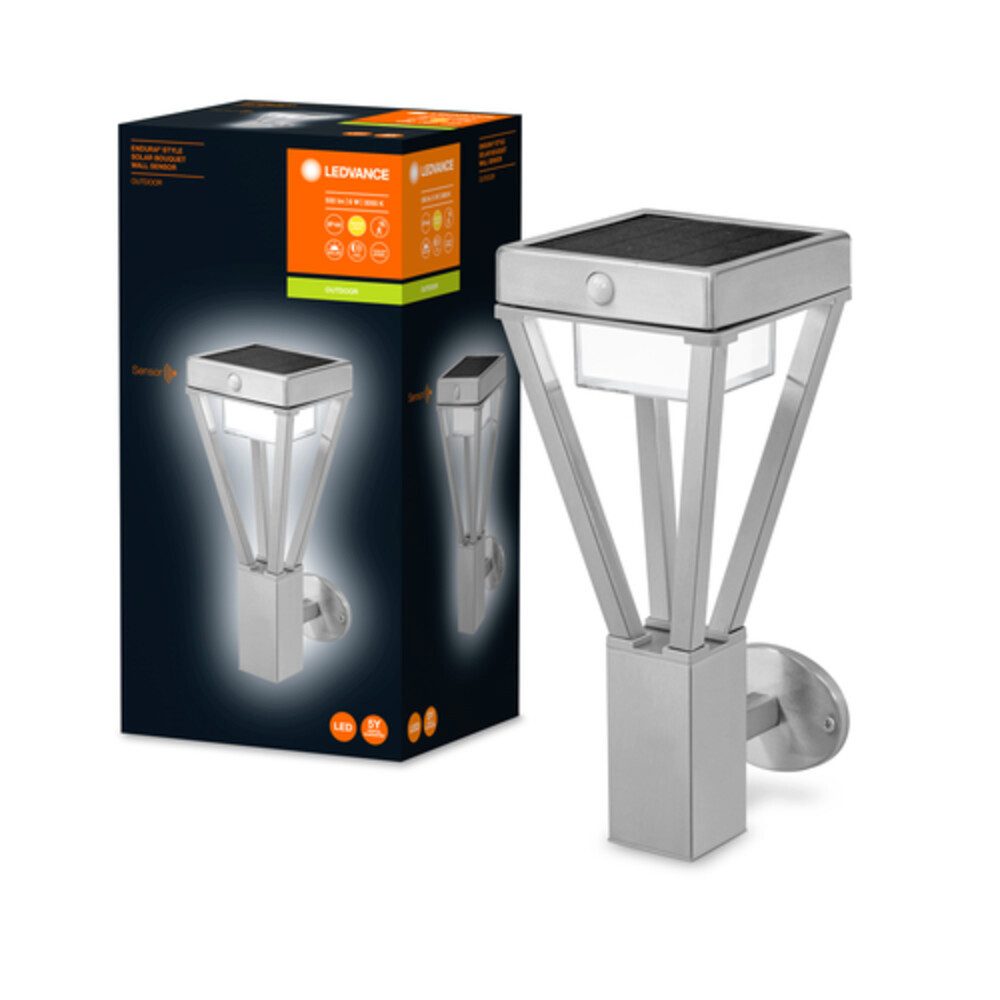 Ledvance Sockelleuchte Aluminum, 6W, warmweiß, 550lm, IP44, L180mm, wassergeschützt solarbetrieben, warmweiß