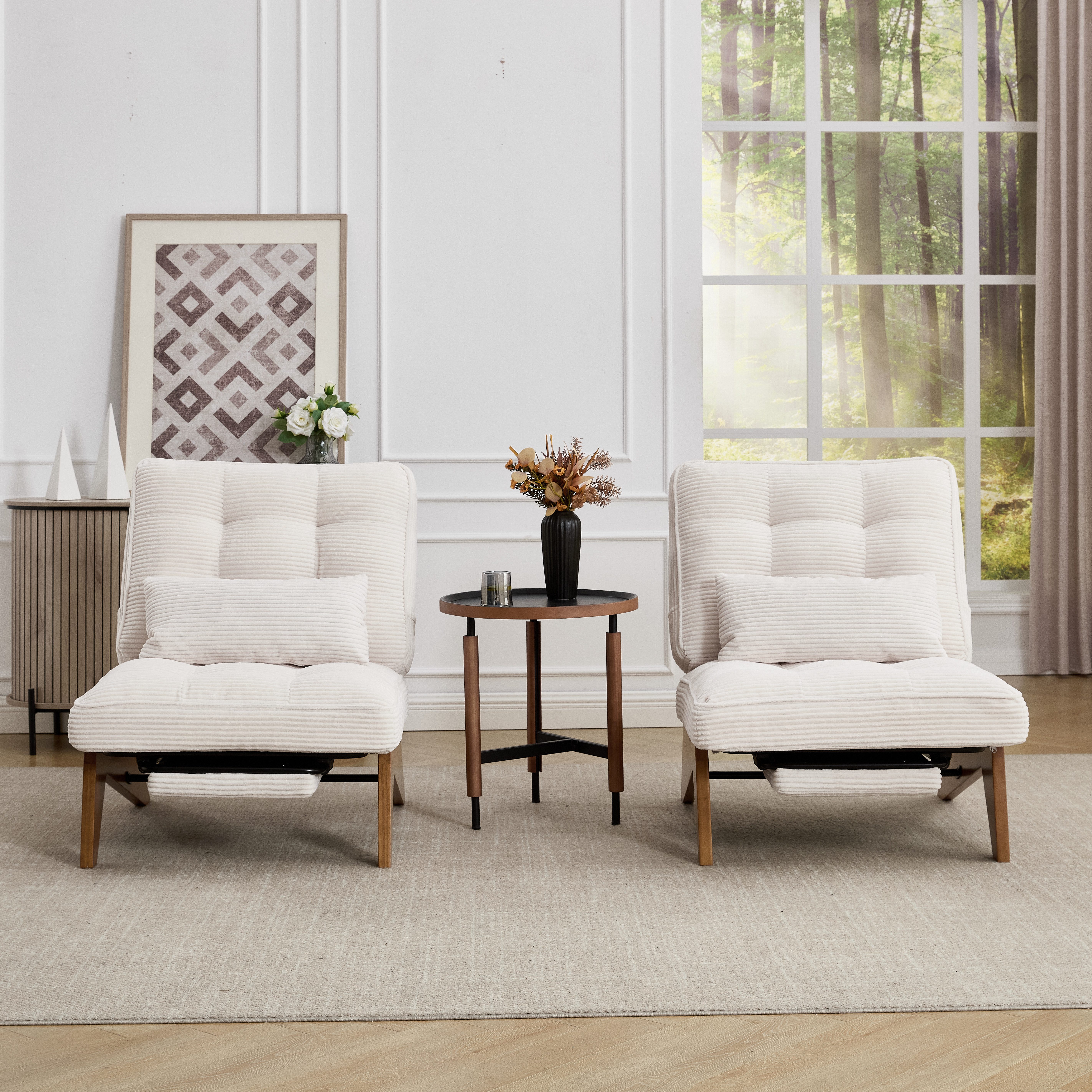 REDOM Loungesessel Verstellbarer Polsterstuhl (Relaxsessel mit Lendenkissen & Holzbeinen, atmungsaktives Kordpolster)