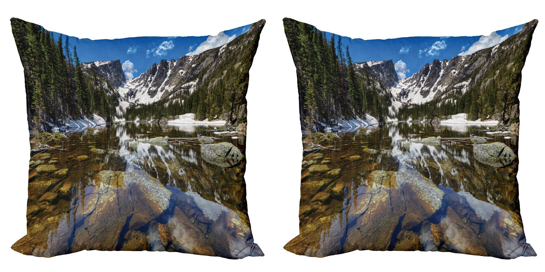 Doppelseitiger Accent Park Amerika (2 Stück), Mountain Modern Lake Digitaldruck, Abakuhaus West Kissenbezüge