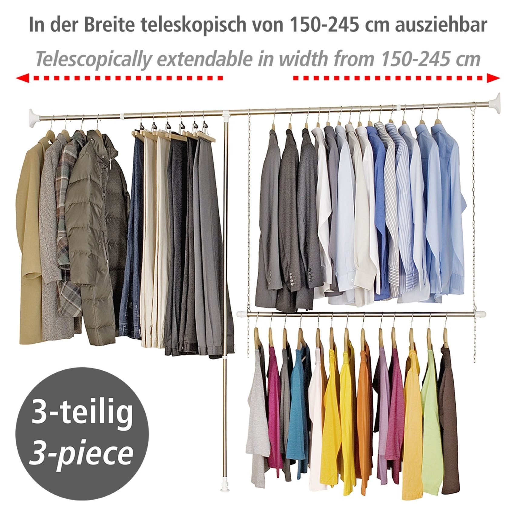 WENKO Teleskopregal Garderobe, Set 3-tlg., flexibles Kleiderstangensystem, günstig online kaufen