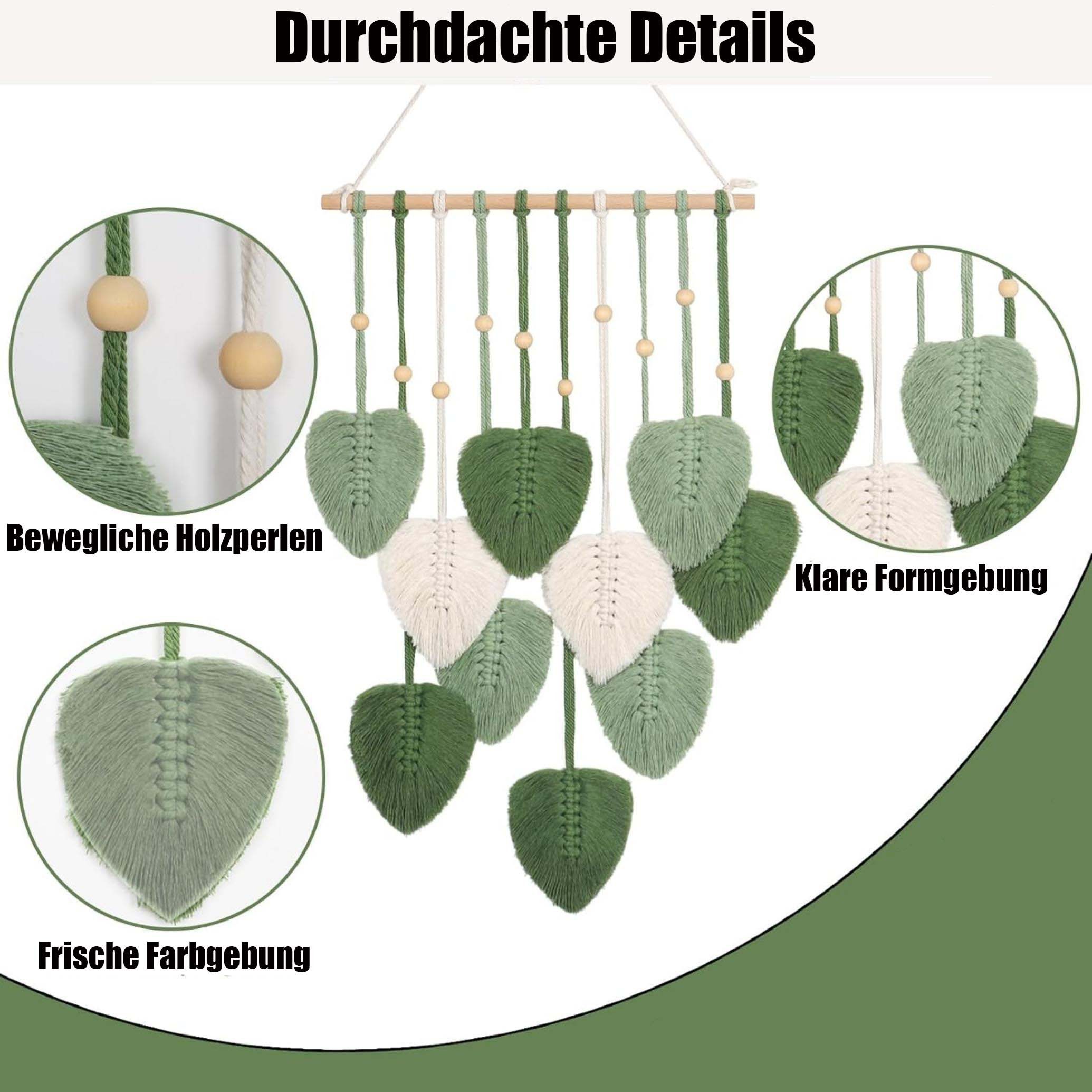 Minicloss Hängedekoration Blatt Makramee Wandbehang, Boho Raumdekor