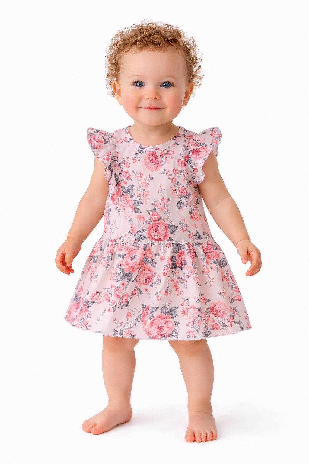Druckkleid Baby Kleid Sommer Kleidchen in Creme mit Blumen sommerlich