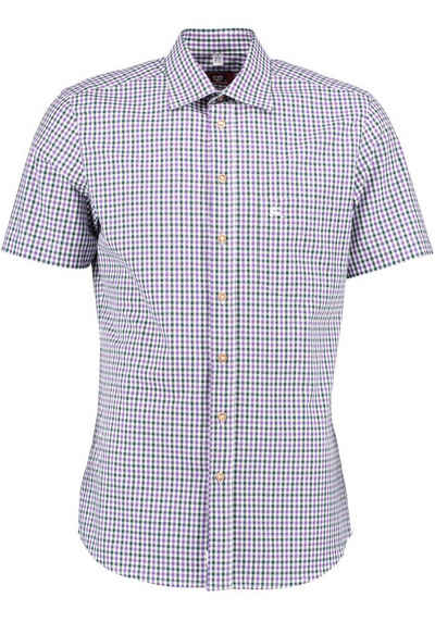 OS-Trachten Trachtenhemd Purli Kurzarmhemd mit Hirsch-Stickerei auf der Brusttasche