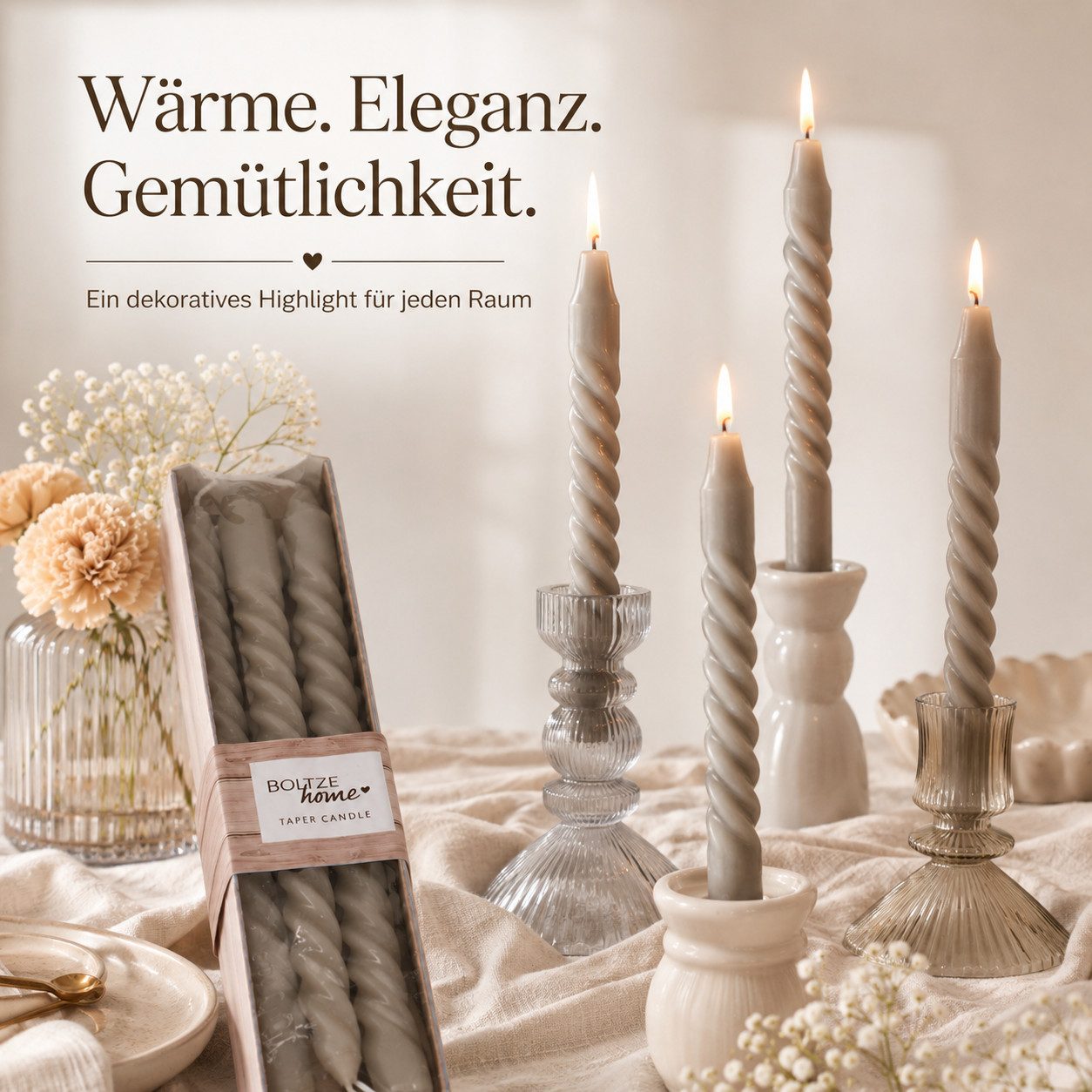 BOLTZE Tafelkerze Stabkerze Twisted 6er-SET