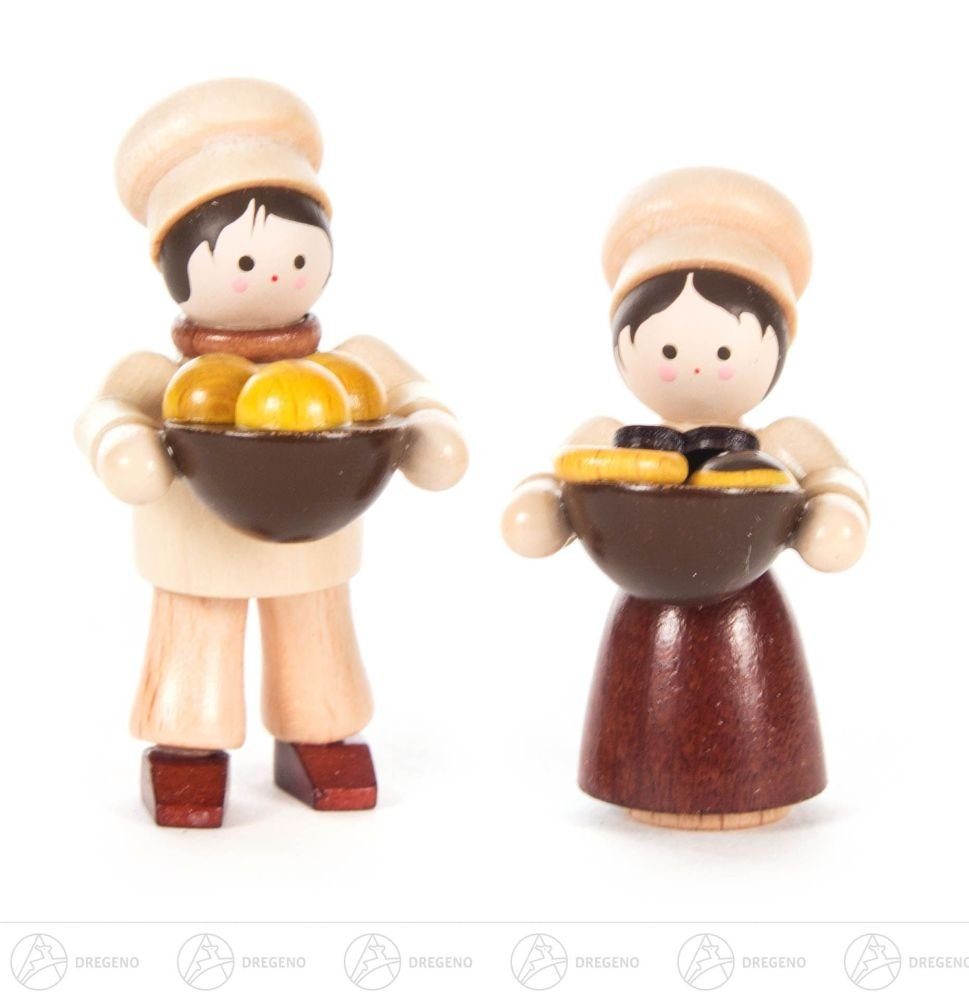 Dregeno Erzgebirge Weihnachtsfigur Weihnachtliche Miniatur Bäckerkinder natur Breite x Höhe ca 2,4 cmx, mit Backwaren