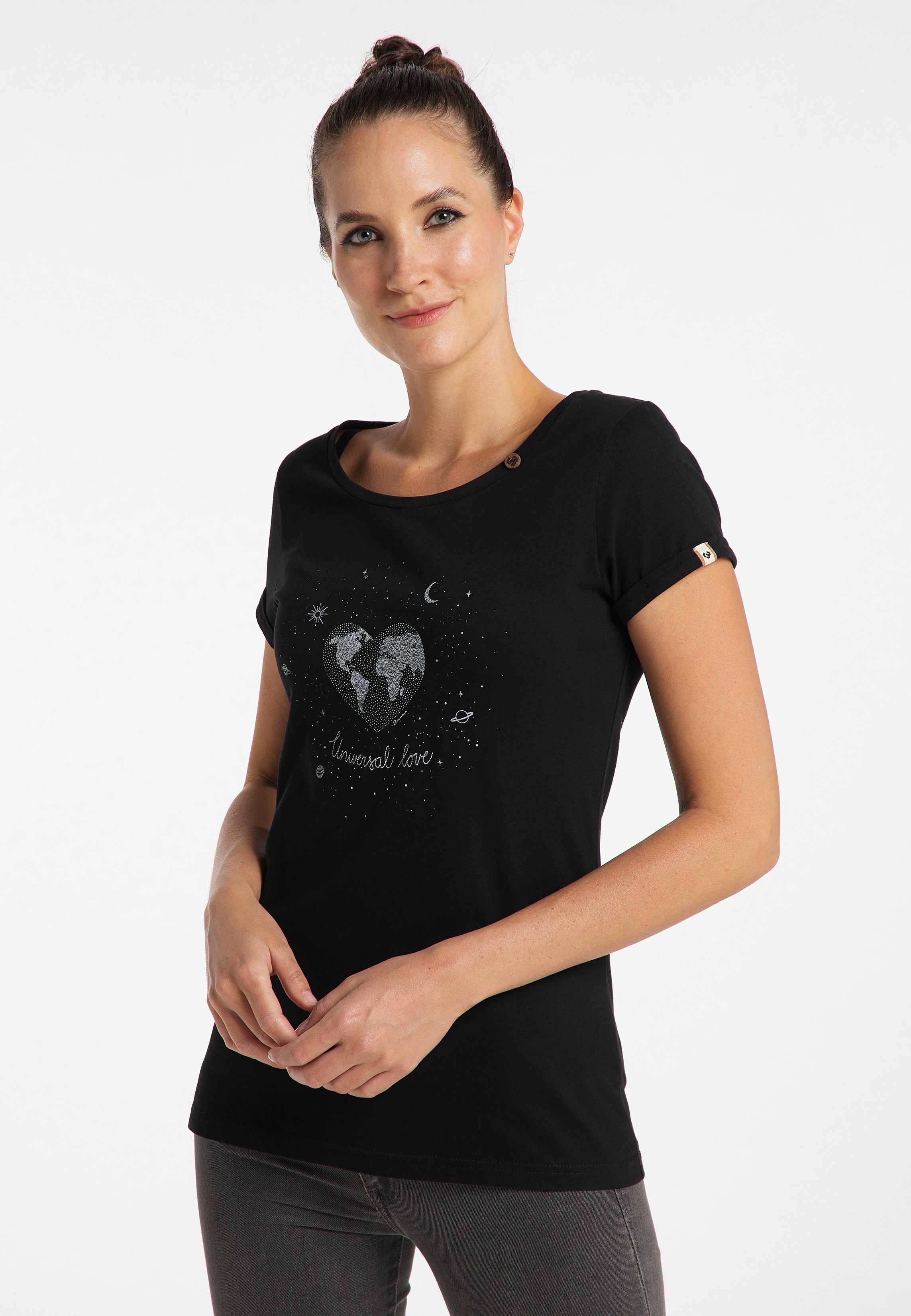 Mode FLORAH T-Shirt & Nachhaltige Ragwear BLACK Vegane HEART ORGANIC
