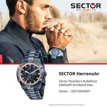 Sector Chronograph Sector Herren Armbanduhr Chrono, (Chronograph), Herren Armbanduhr rund, groß (45mm), Edelstahlarmband blau, Fashion
