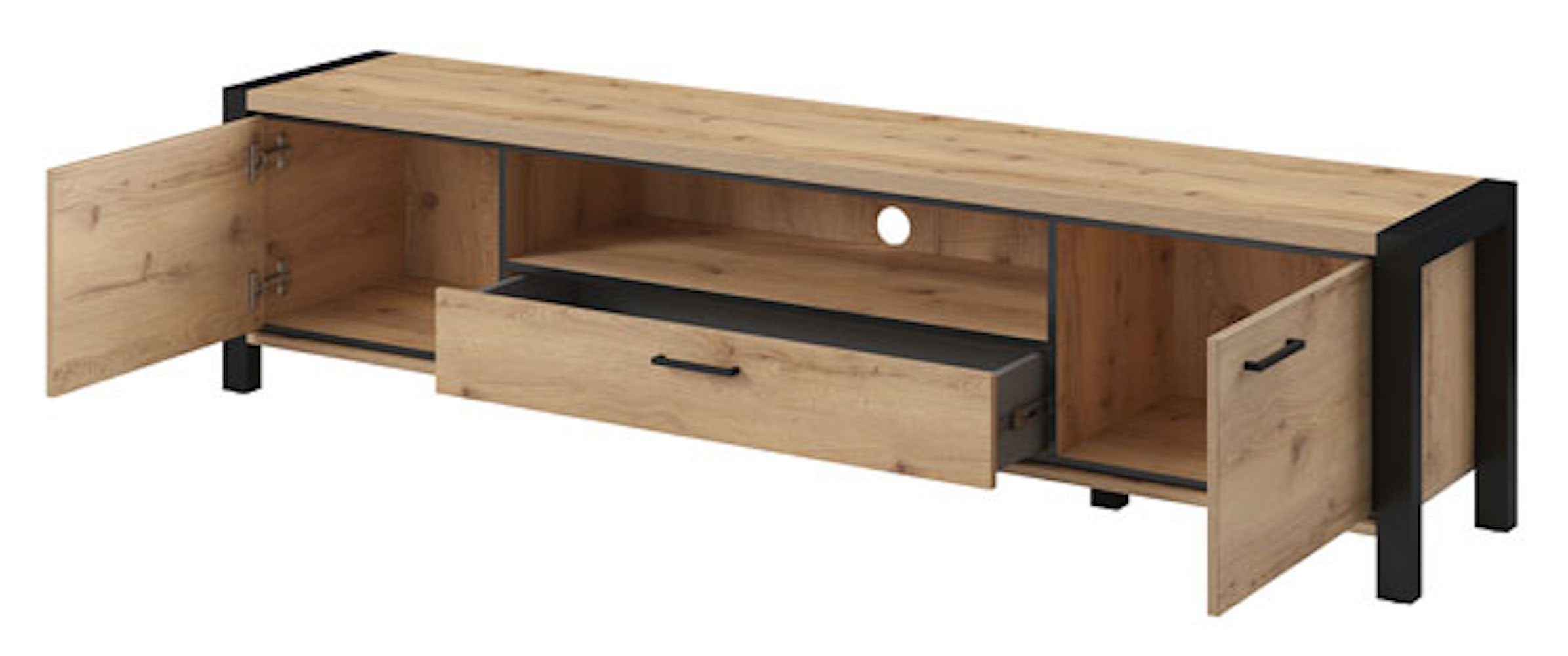 Helvetia Lowboard Aktiv (1 St), 210x41x50cm taurus / schwarz matt