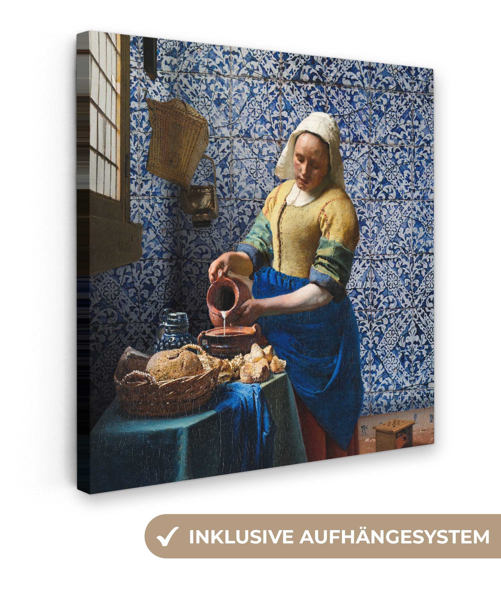 OneMillionCanvasses® Leinwandbild Milchmädchen - Delfter Blau - Vermeer - Художні принти - Alte Meister, Fotodruck (1 St), Wandbild, Deko Schlafzimmer Wohnzimmer Flur 20x20 cm