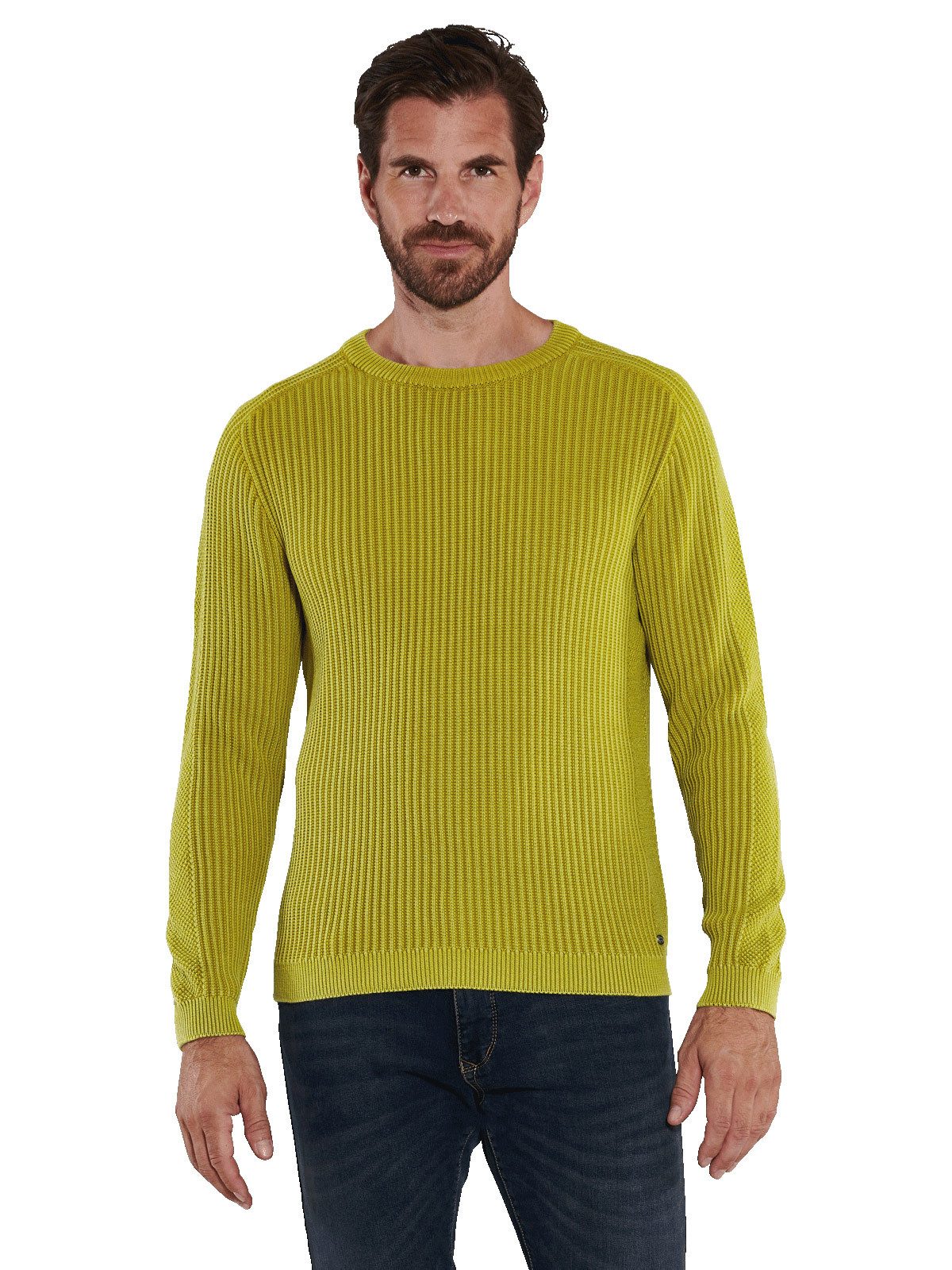 Engbers Rundhalspullover Herren Pullover uni, Hellgelb