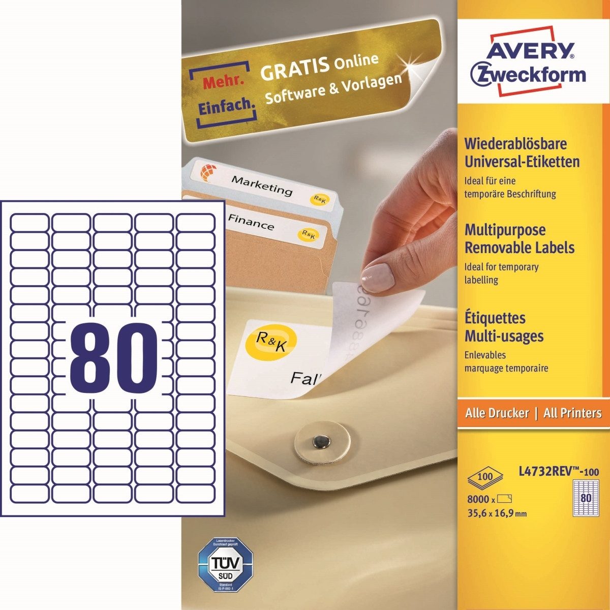 Avery Zweckform Etiketten Universal-Etiketten 35,6x16,9 mm 100 Blatt/8000 Etiketten weiß