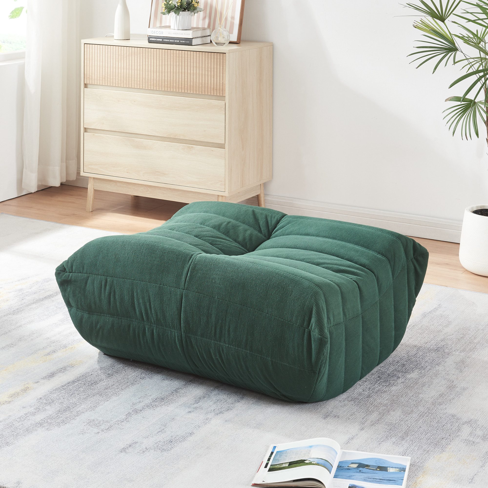 en.casa Pouf, »Kodsø« Fußhocker 35 x 80 x 65 cm gepolstert Cord Grün günstig online kaufen