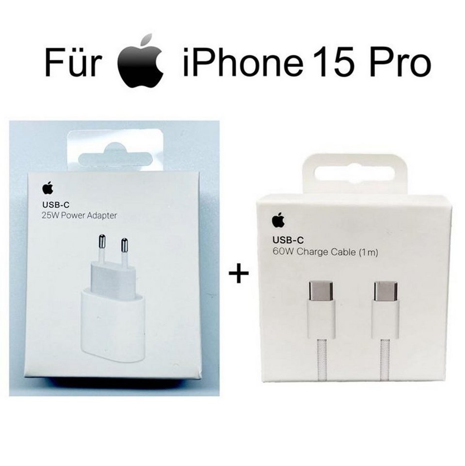 OIITH Apple iPhone 15 Pro 25W Ladegerät MHJJ83ZM/A + 1m USB‑C auf USB-C  MQKJ Smartphone-Ladegerät