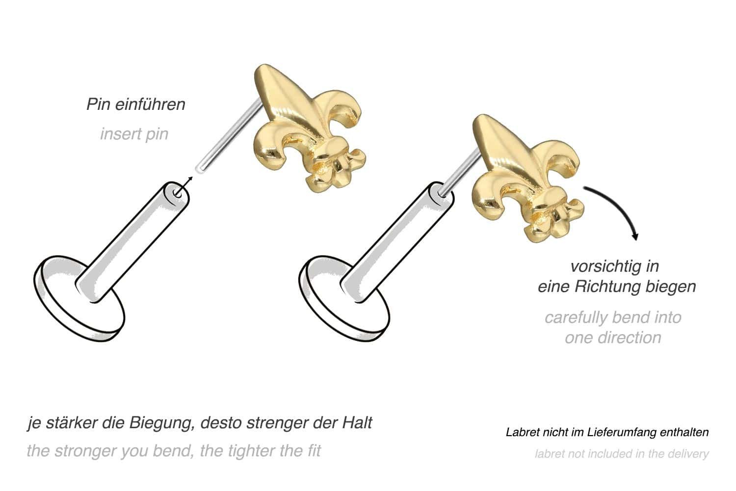PIERCINGLINE Piercing-Set 14 Karat Gold Aufsatz mit Titan Push Pin LILIE (Push Pins, 1-tlg)