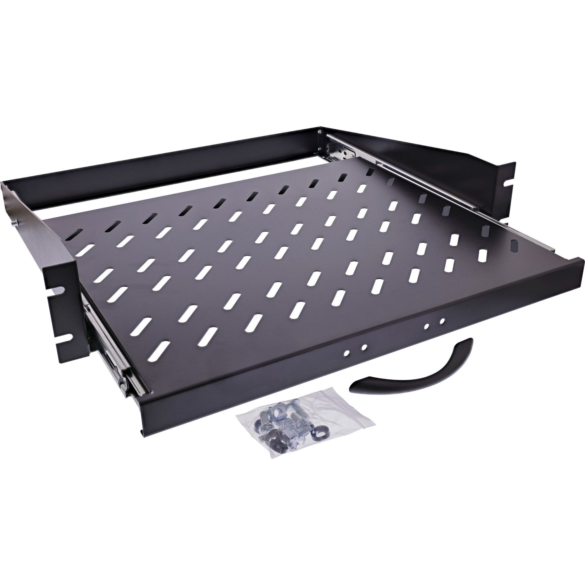 PC-Gehäuse Fachboden ausziehbar, 350mm, 30kg, 2HE, RAL 9005 schwarz