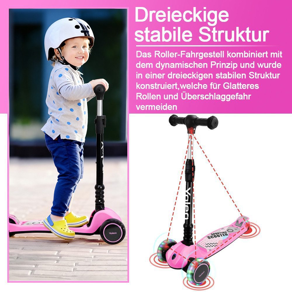 YOLEO Scooter Faltbarer Kinderoller Kinderscooter Dreiradscooter ab 3 Jahre