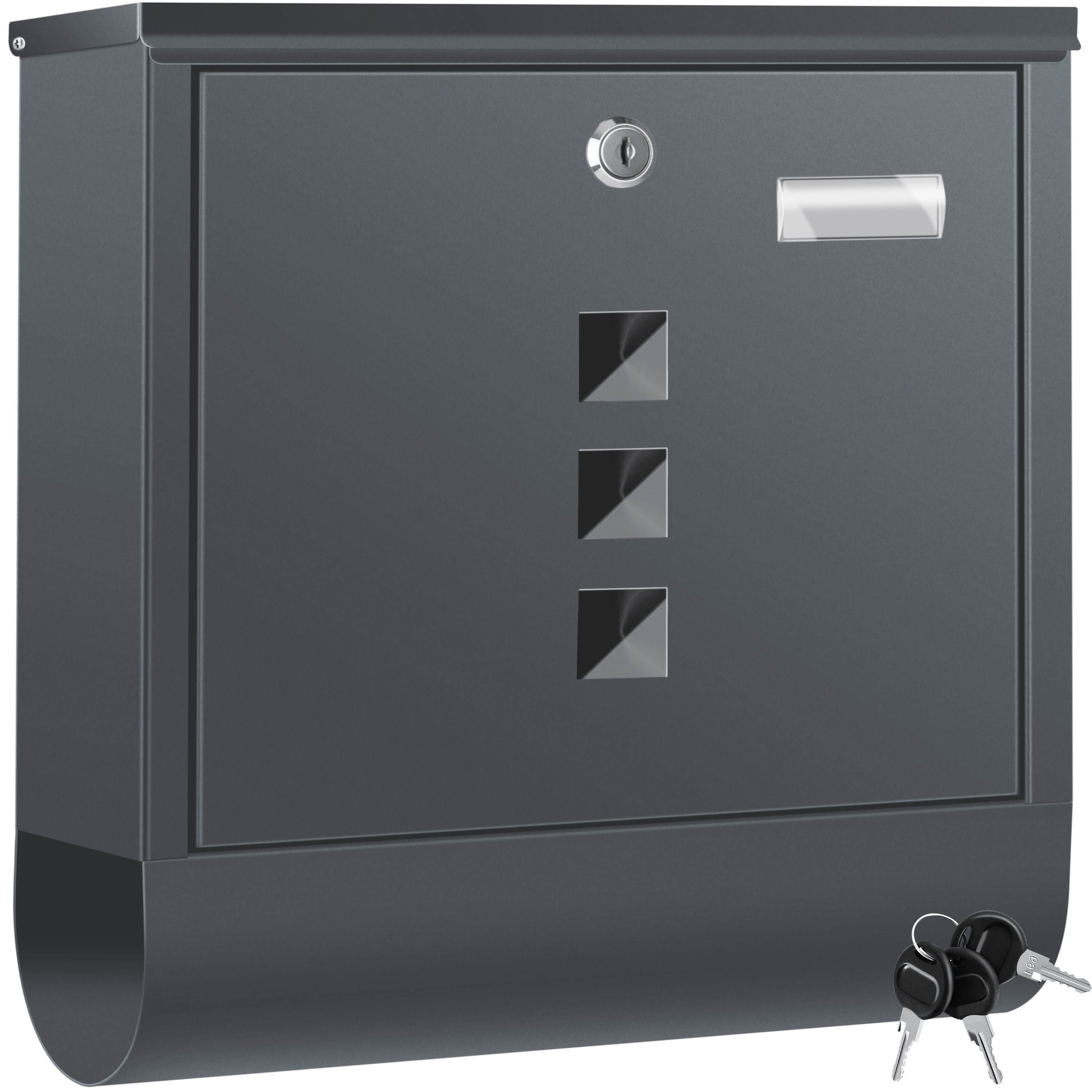 KESSER Briefkasten aus Edelstahl mit Zeitungsfach, 3x Schlüssel & Wandmontage-Material, (Pulverbeschichtet & gebürstet) mit Namensschild & Sichtfenster