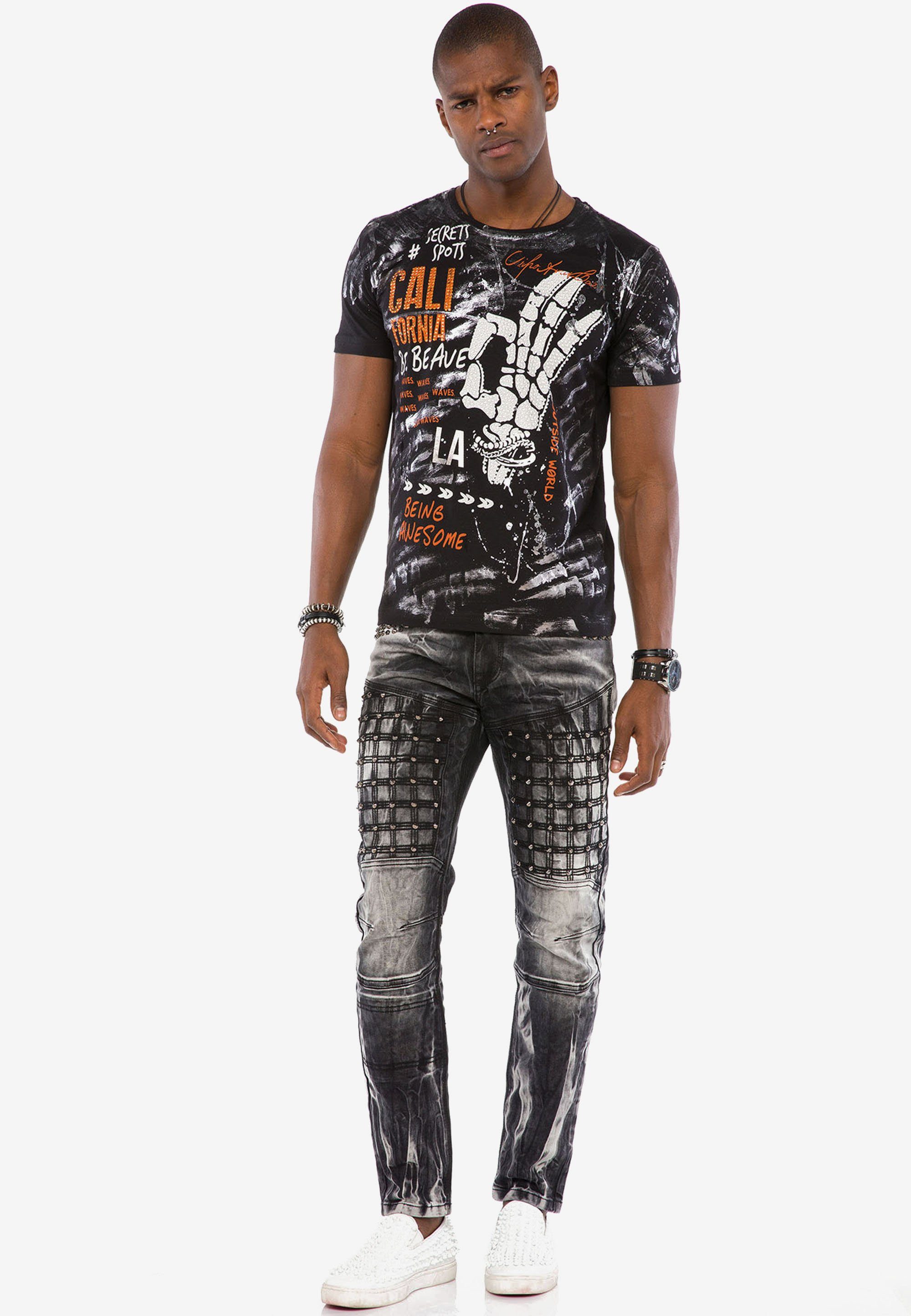 Baxx & Cipo Straight in Fit Waschung besonderer Slim-fit-Jeans Gitternähten mit und