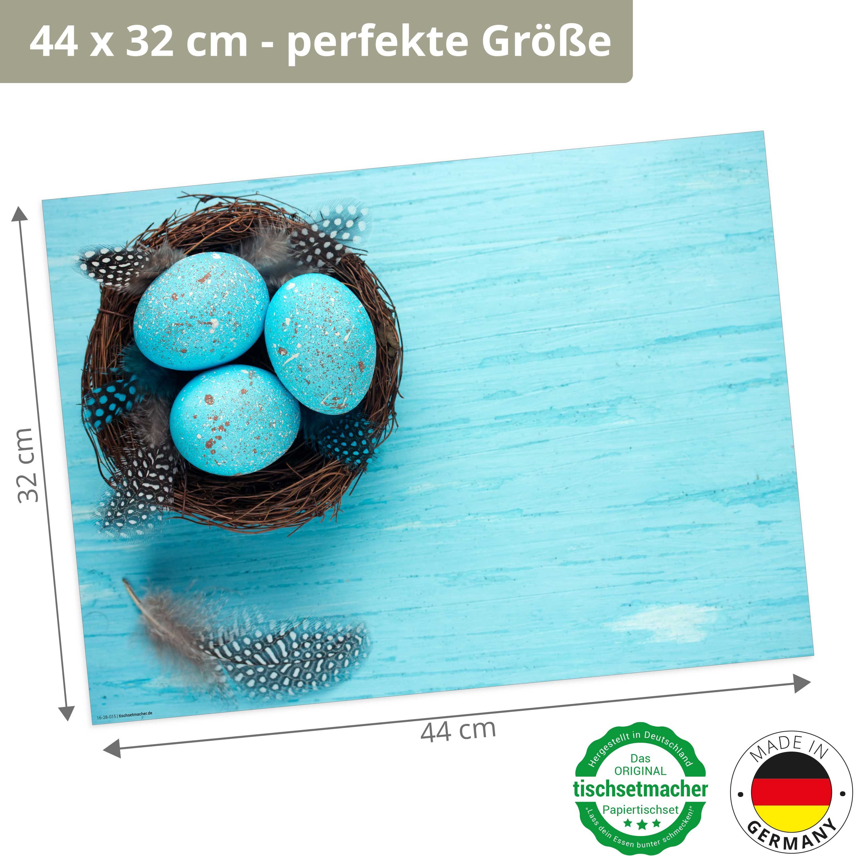 Tischsetmacher, (aus / & Tischset cm x in Germany Ostereier, Blaue Made Frühling, Ostern Blumen - Naturpapier 12-St., 44 blau), 32 Aufbewahrungsmappe, in Platzset,