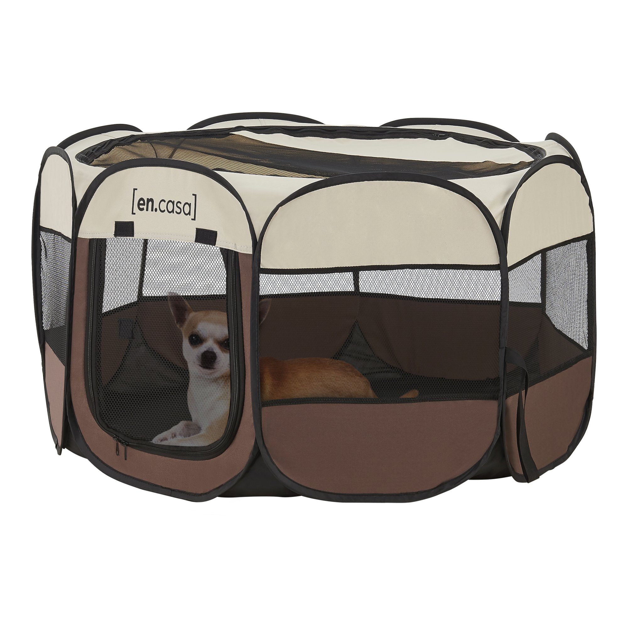 en.casa Tierhaus, »Telford« Pop Up Hundehütte Braun/Cremefarben 58 x 114 x 114 cm