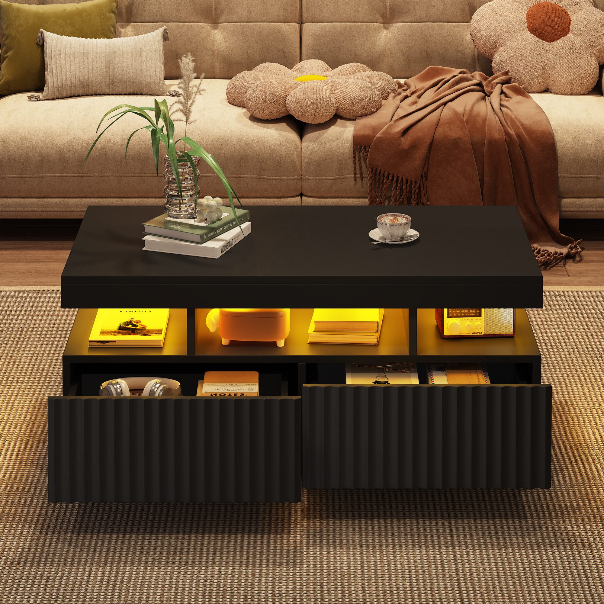 OKWISH Couchtisch Teetisch mit Vertikal gestreifter (Packung, 1-St., zwei S günstig online kaufen