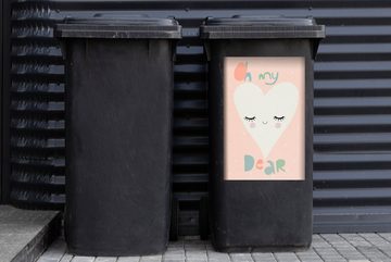 MuchoWow Wandsticker Pastell - Herz - Zitat - Oh mein Lieber (1 St), Mülleimer-aufkleber, Mülltonne, Sticker, Container, Abfalbehälter